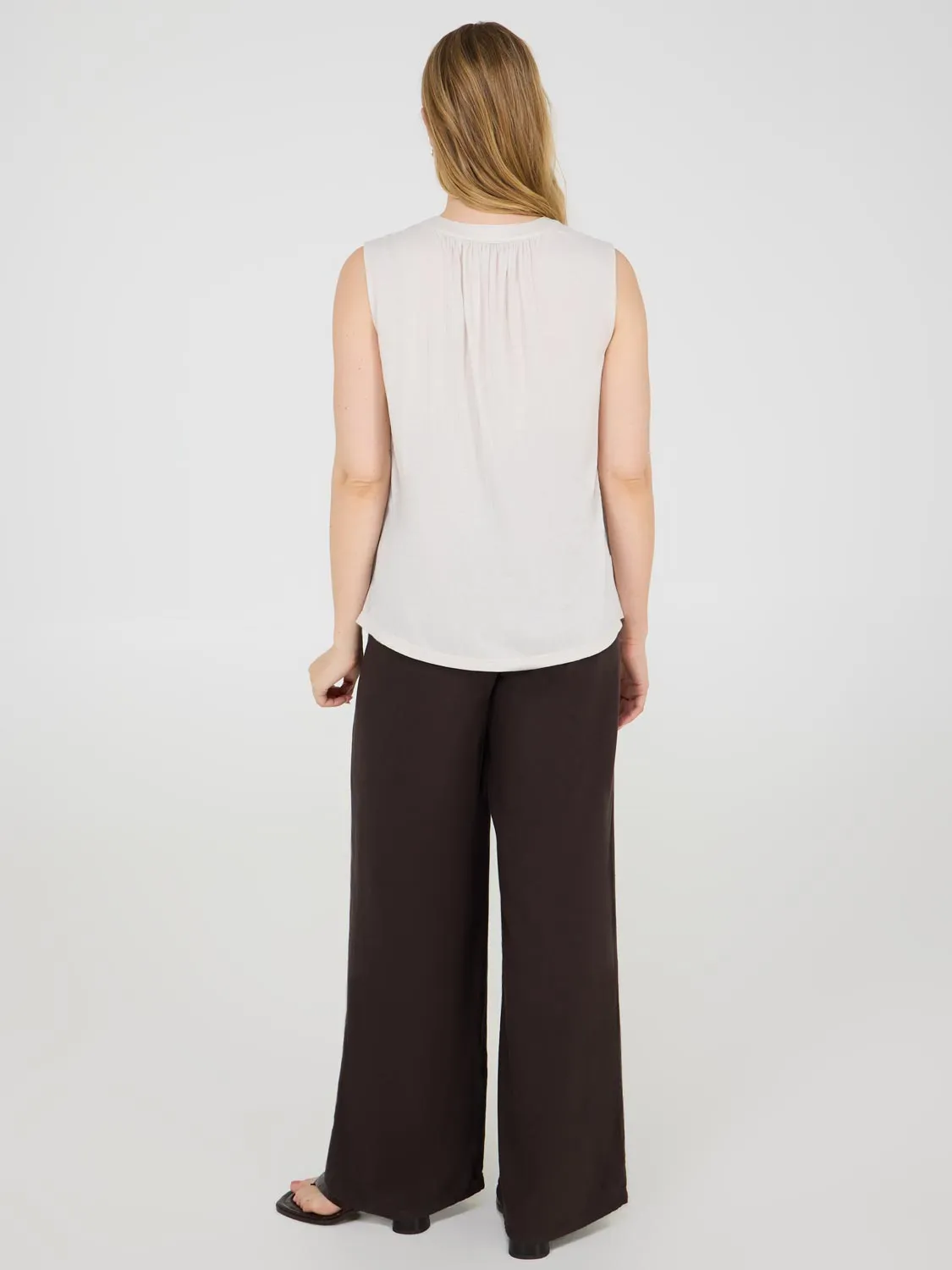 Sleeveless Henley Top With Lace Details freedom fit