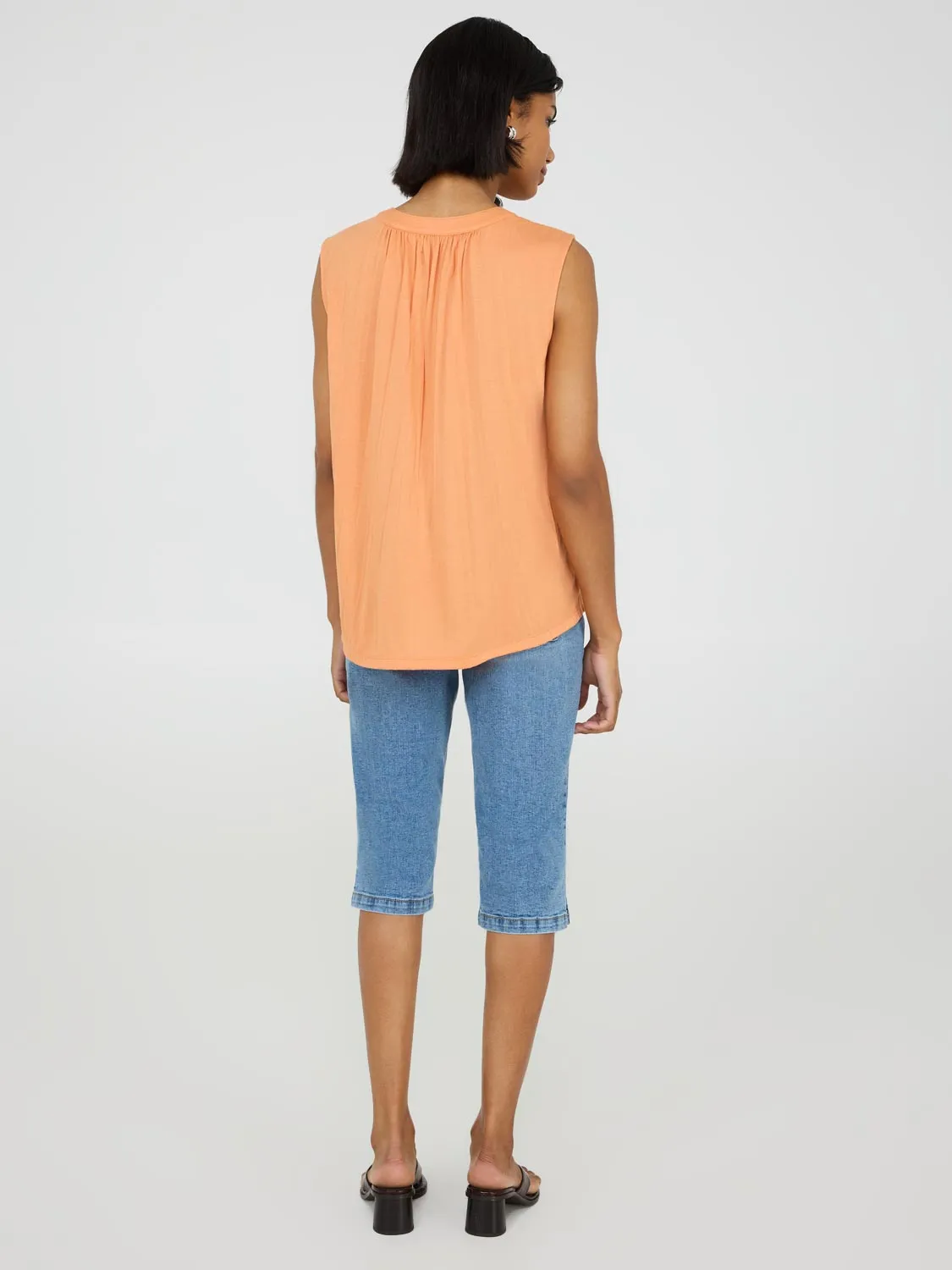 Sleeveless Henley Top With Lace Details crisp cut