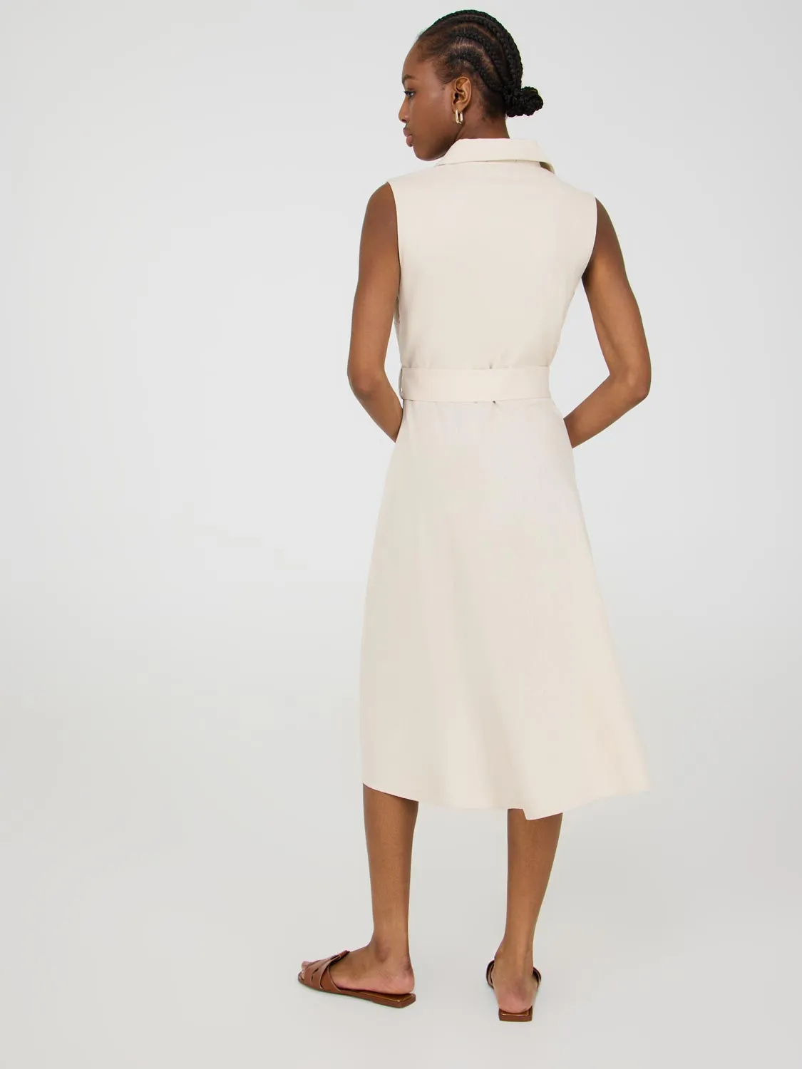 Sleeveless Linen Button-Front Midi Dress smooth finish