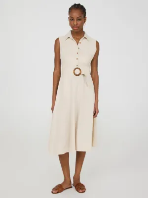 Sleeveless Linen Button-Front Midi Dress soft feel