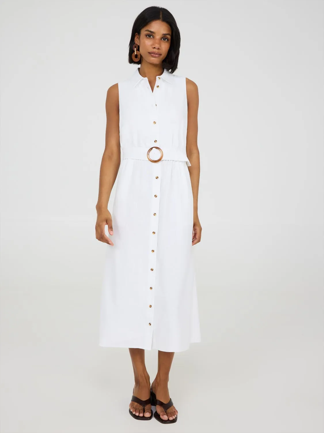 Sleeveless Linen Midi Shirt Dress light style