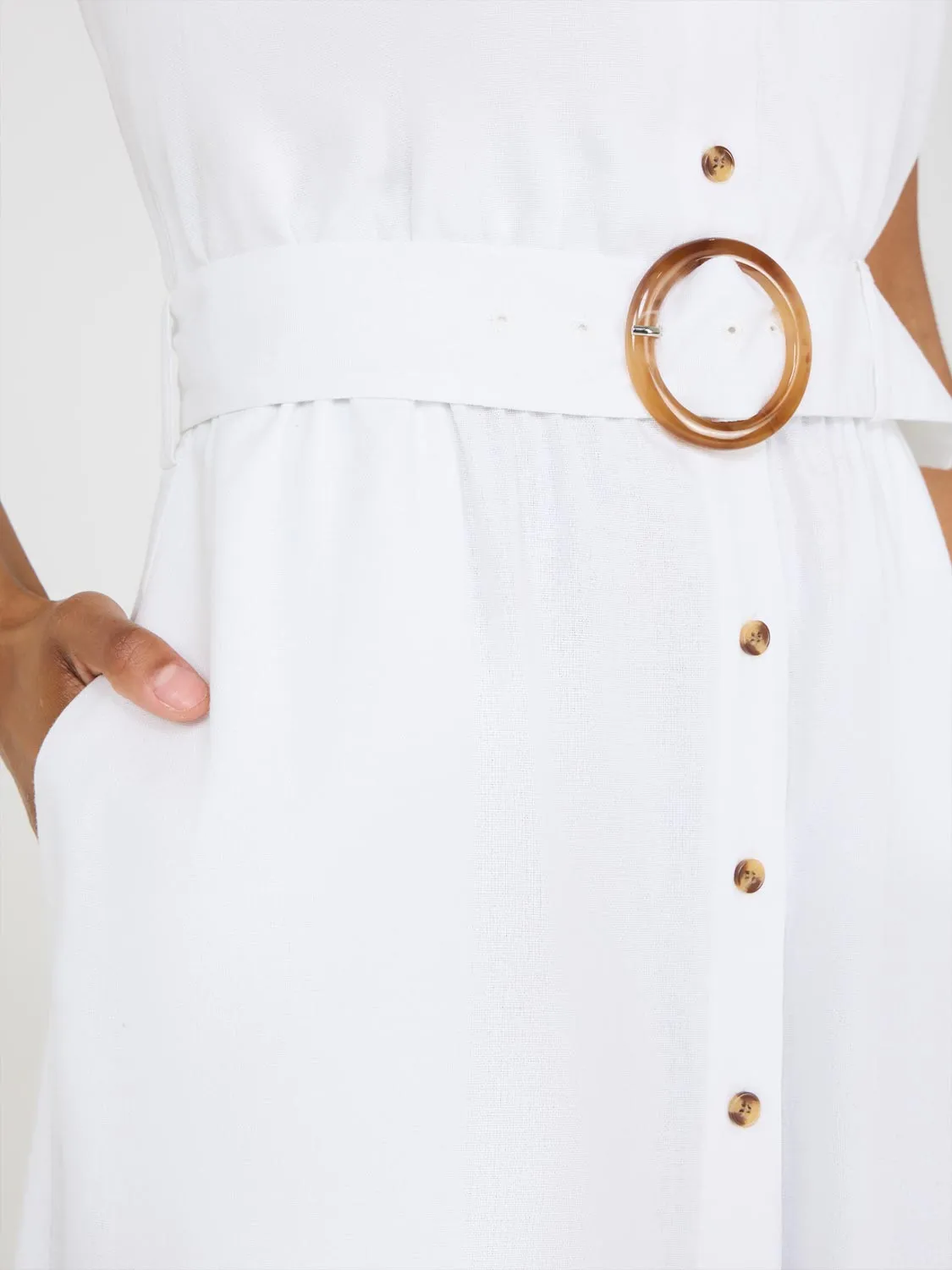 Sleeveless Linen Midi Shirt Dress neutral tones