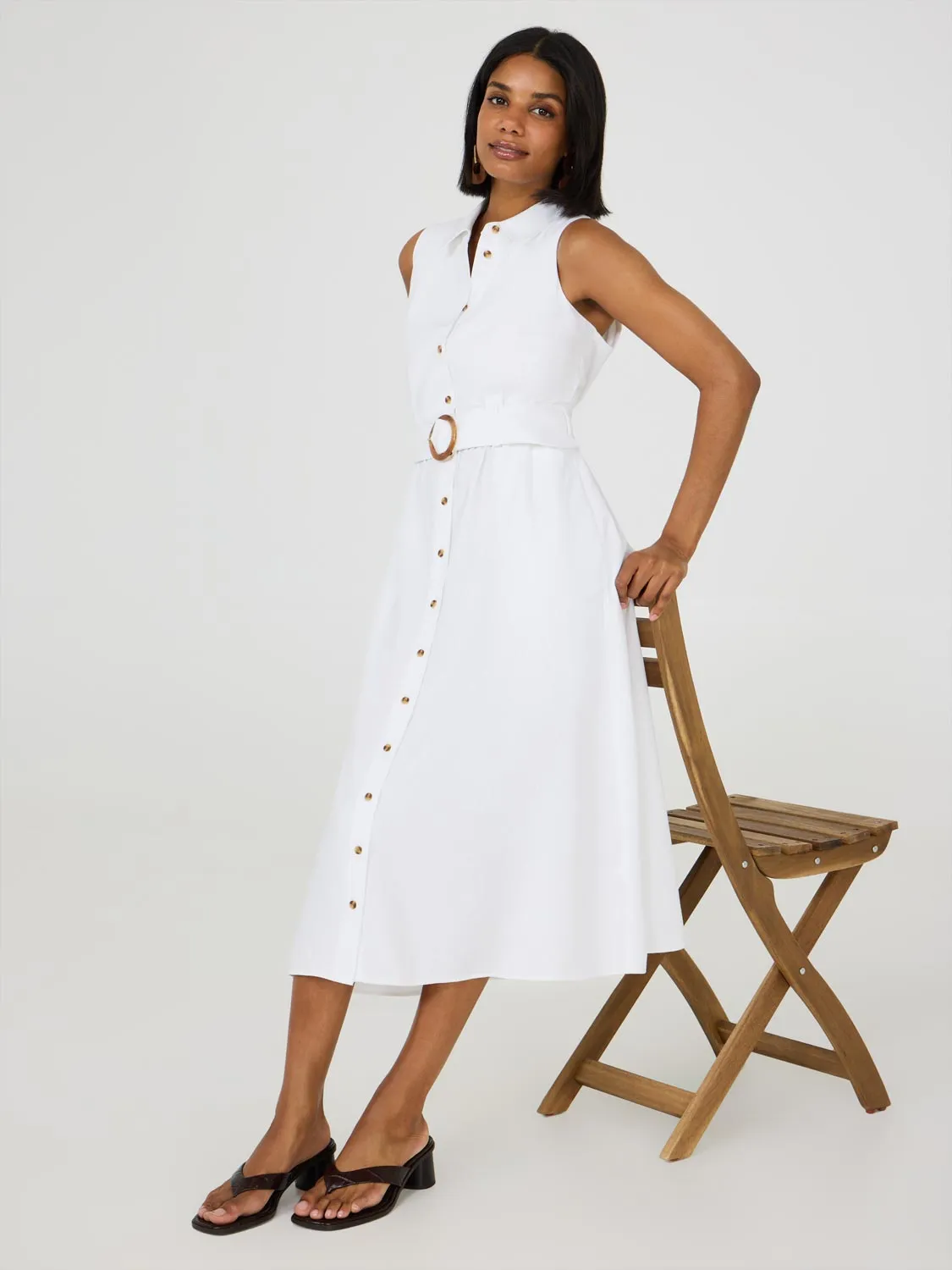Sleeveless Linen Midi Shirt Dress lively spirit
