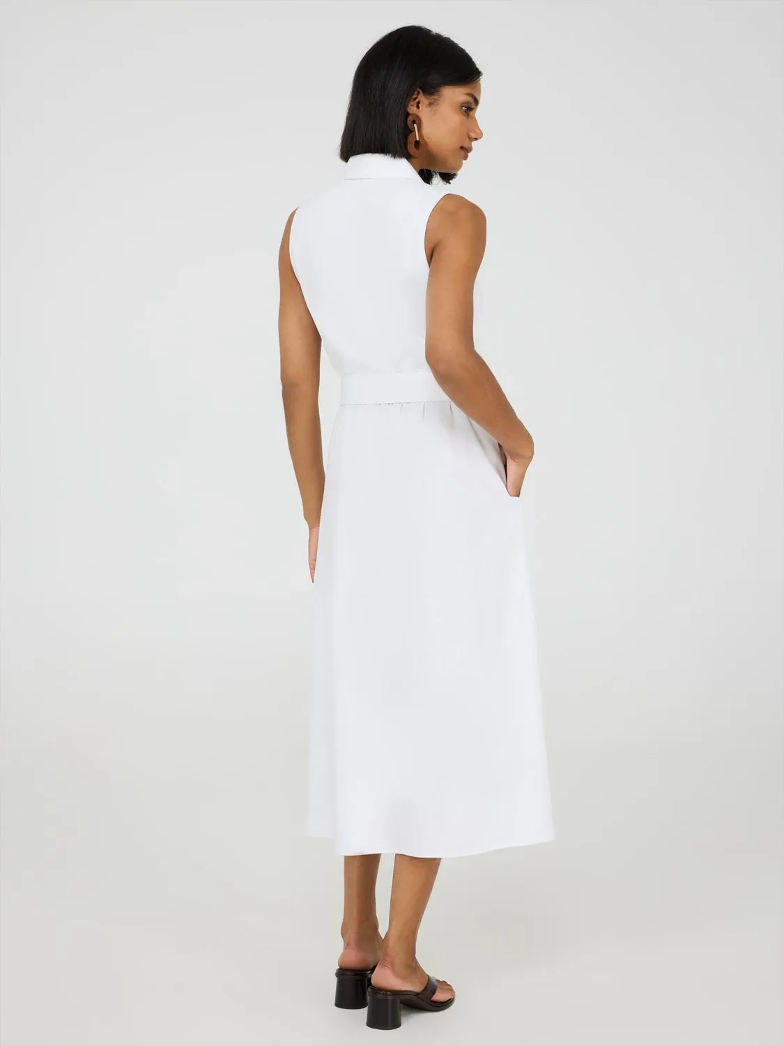 Sleeveless Linen Midi Shirt Dress intellectual elegance