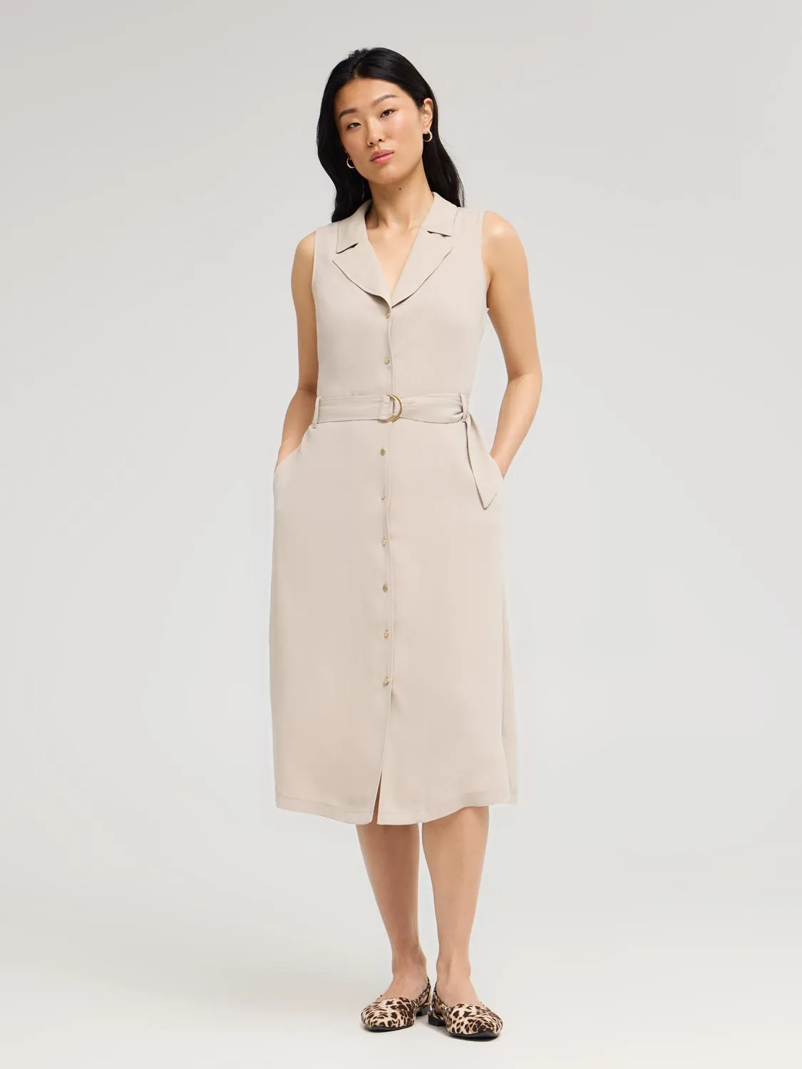 Sleeveless Midi Shirt Dress easy layering