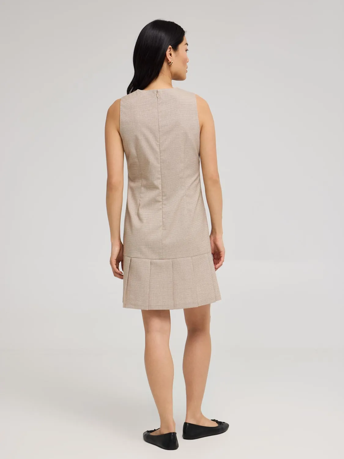 Sleeveless Mini Check Pleated Hem Dress personal design