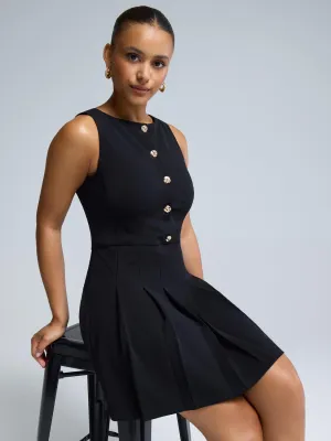 Sleeveless Mini Dress With Pleated Skirt office manner