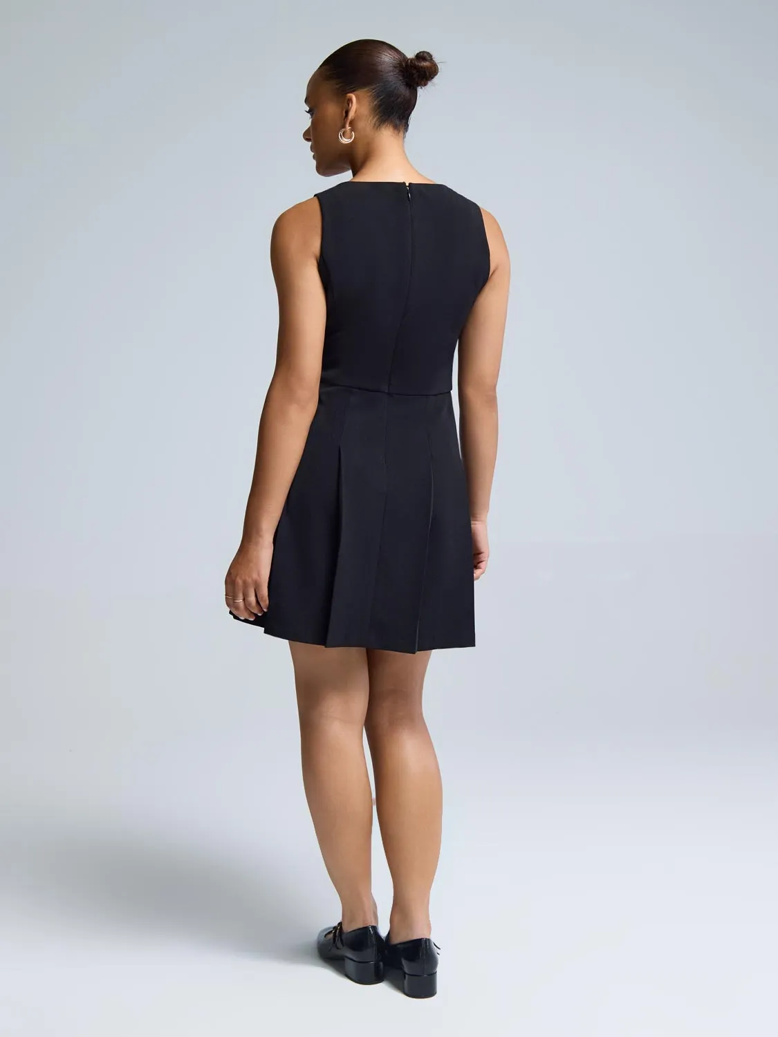 Sleeveless Mini Dress With Pleated Skirt soft texture