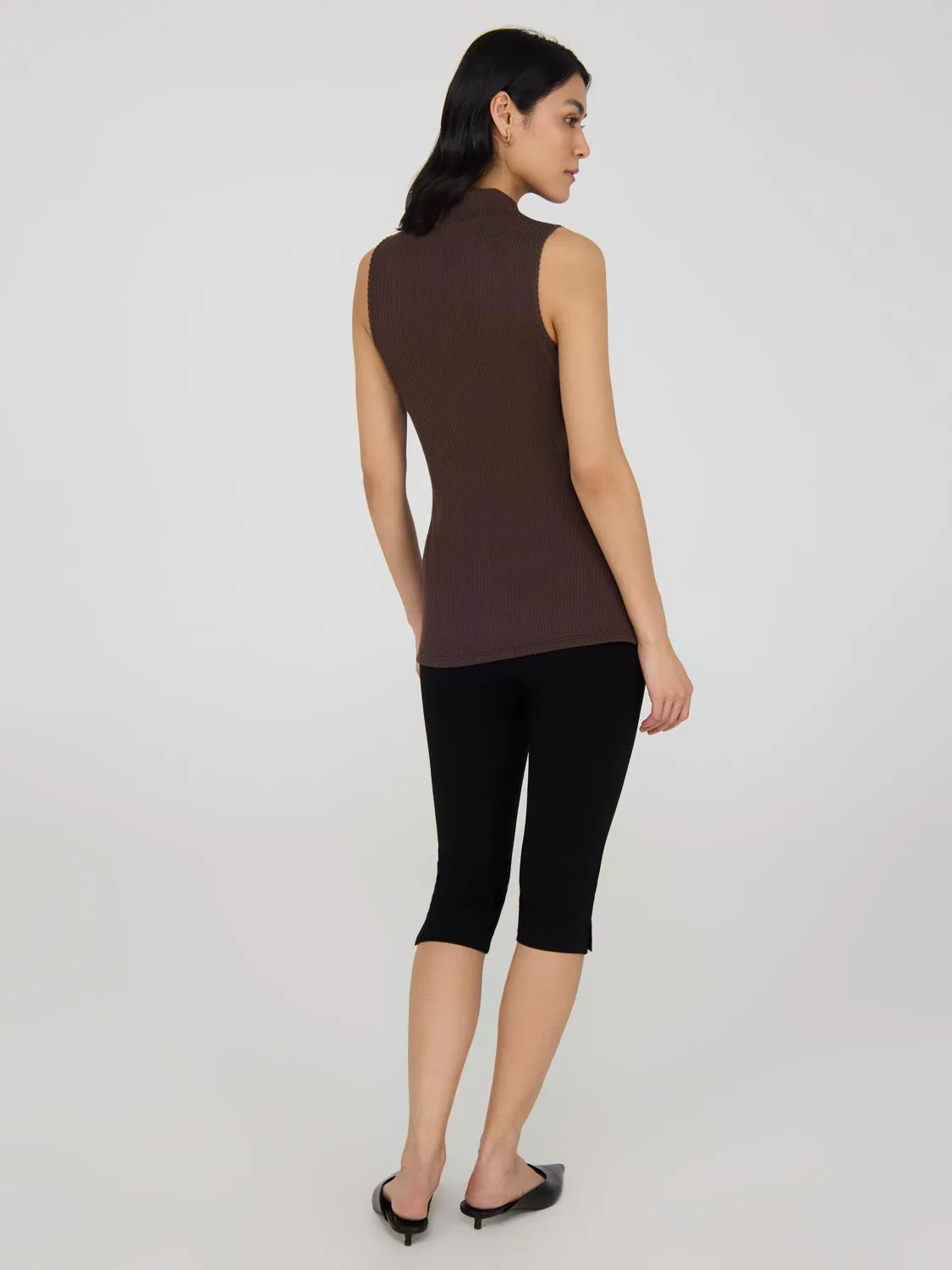 Sleeveless Mock Neck Belted Cotton Tunic calm base