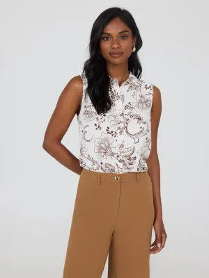 Sleeveless Paisley Print Button-Front Blouse personal ease