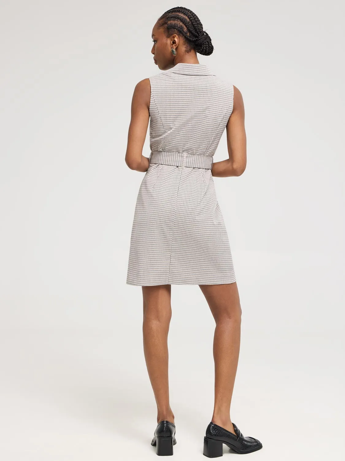 Sleeveless Plaid Blazer Dress With Belt night party