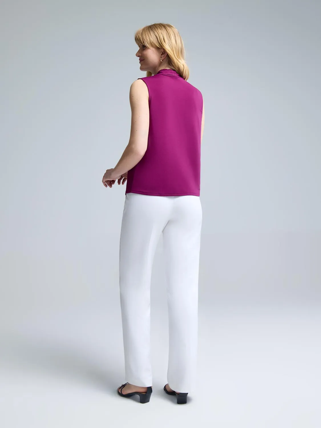 Sleeveless Pleated V-Neck Top clean lines