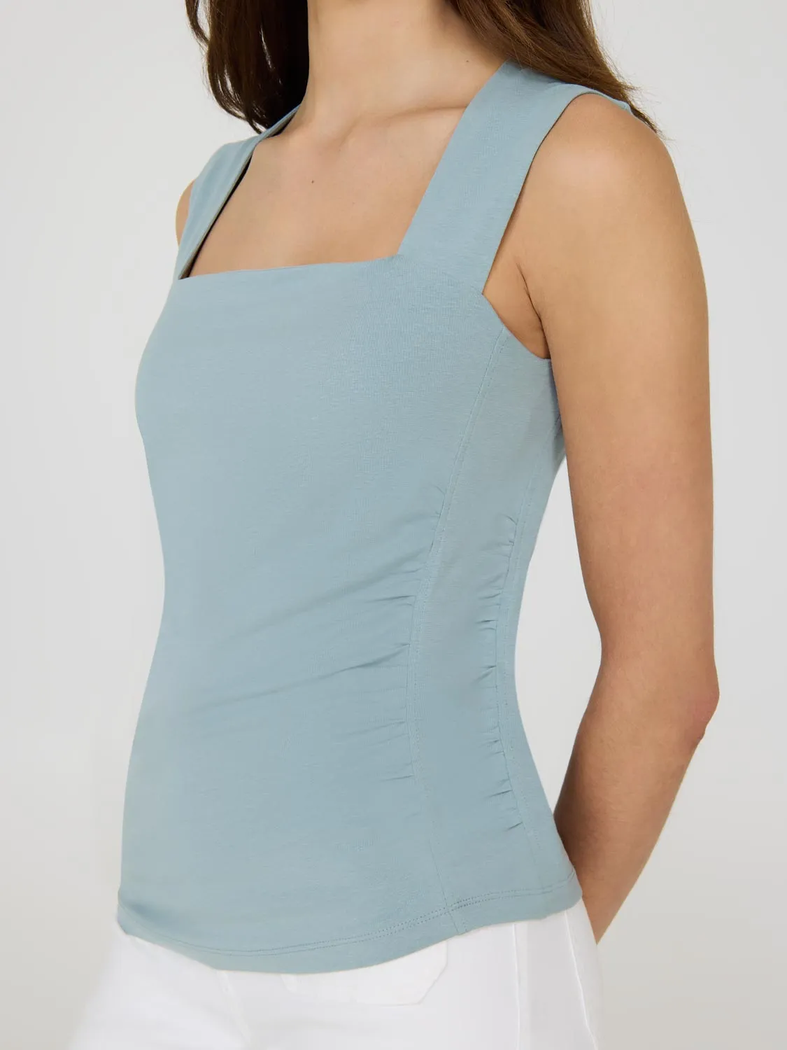 Sleeveless Ruched Square Neck Top breezy comfort