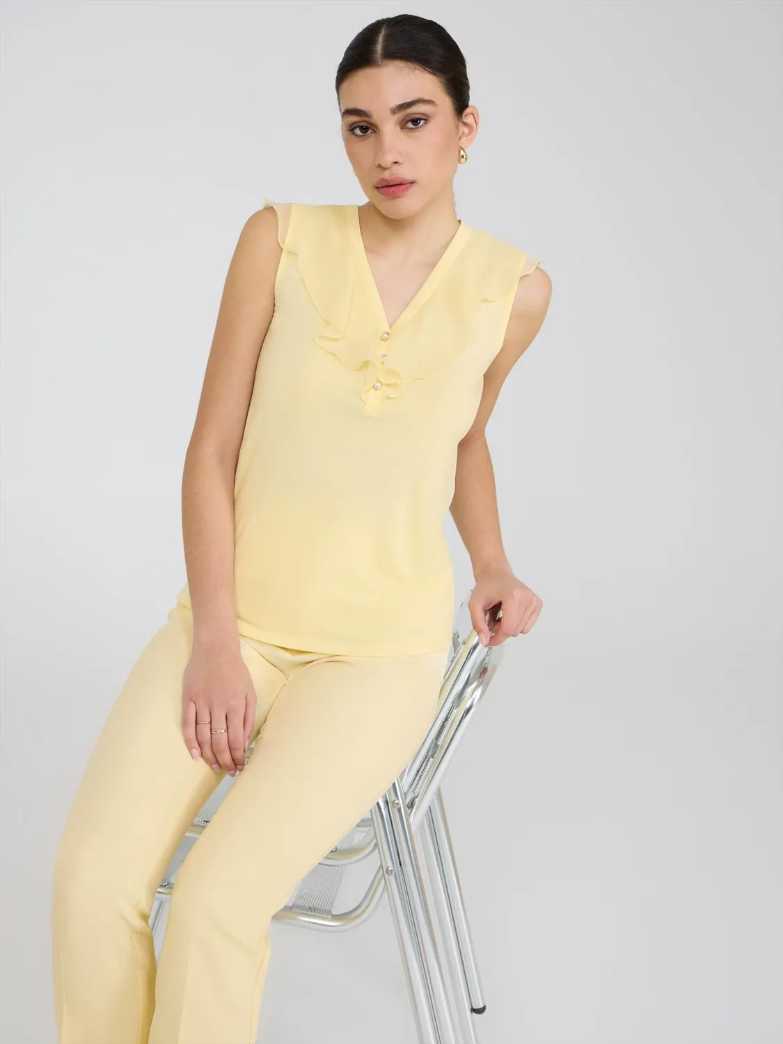 Sleeveless Ruffle V-Neck Top personal ease