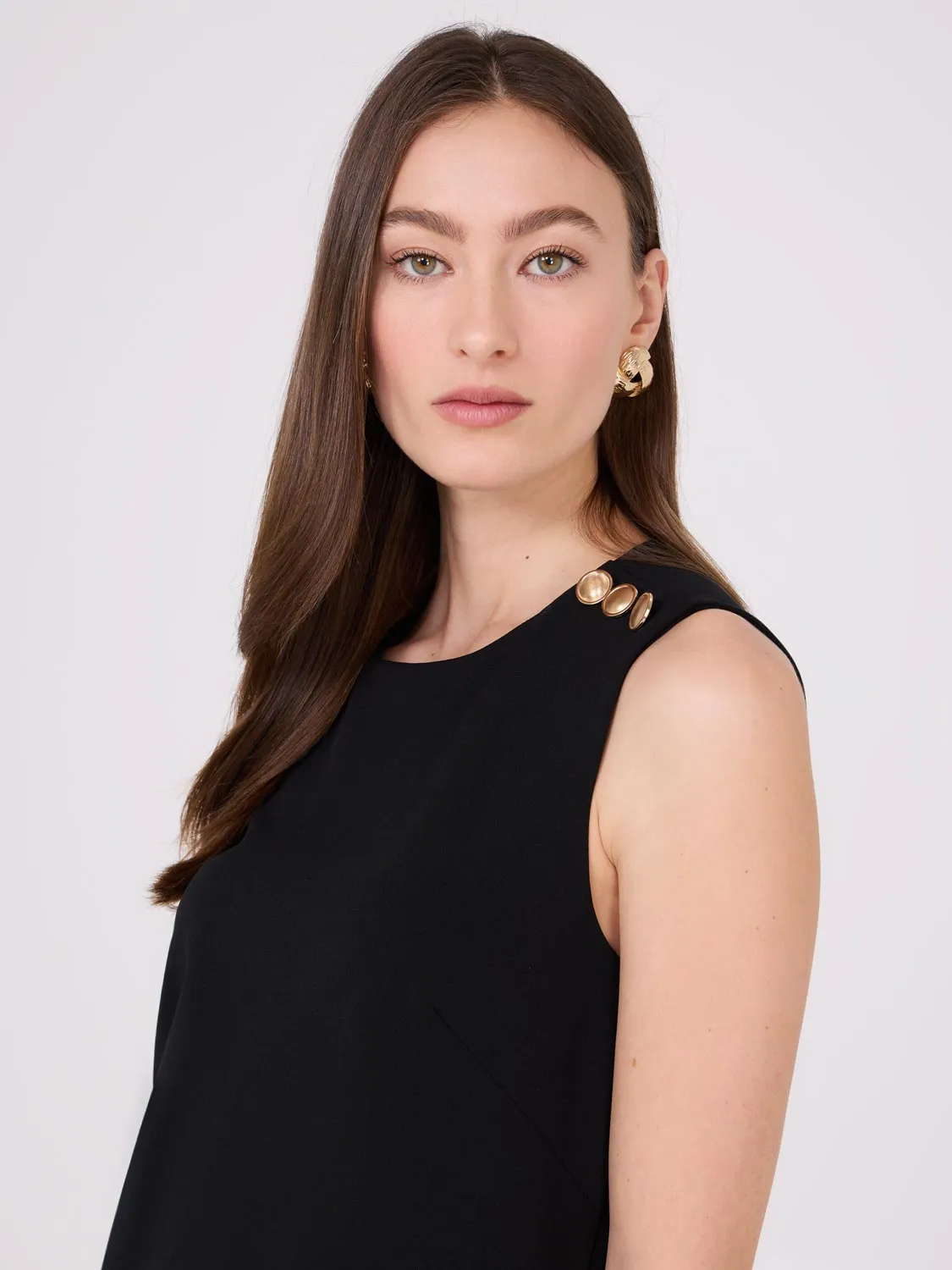 Sleeveless Sheath Dress With Button Details design focus