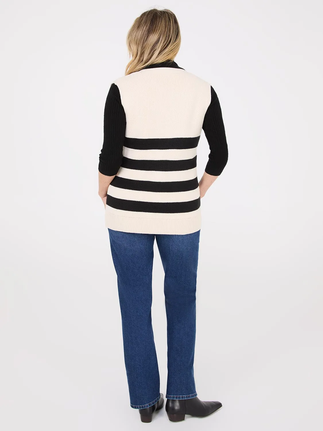 Sleeveless Striped 3-Button Vest clean feel
