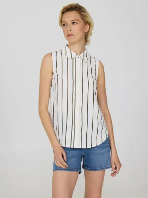 Sleeveless Striped Button-Front Blouse functional layer
