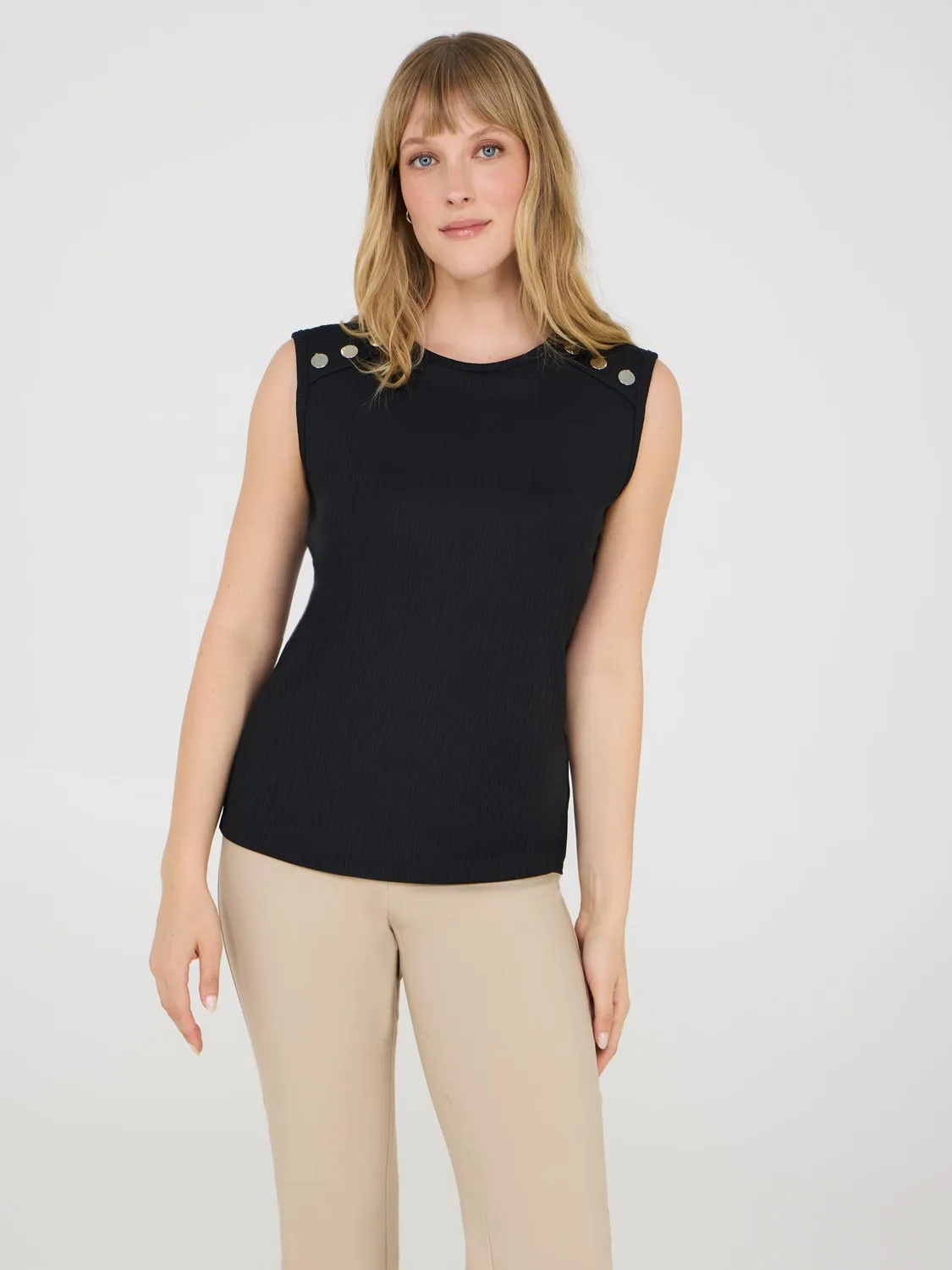 Sleeveless Top With Button Shoulder Details comfort flow