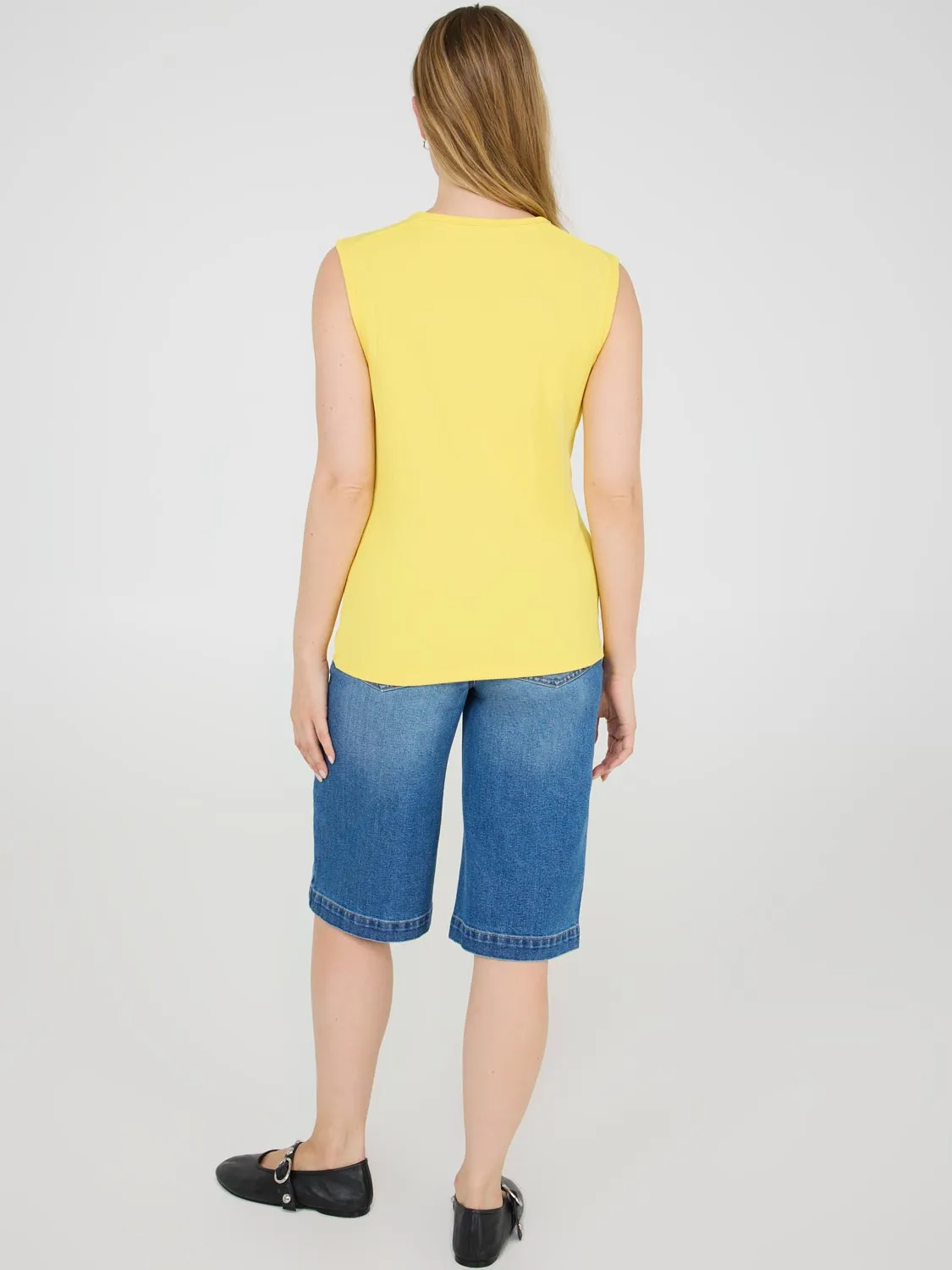 Sleeveless Top With Button Shoulder Details freedom cut