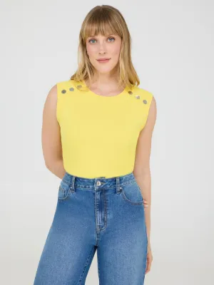 Sleeveless Top With Button Shoulder Details light hug