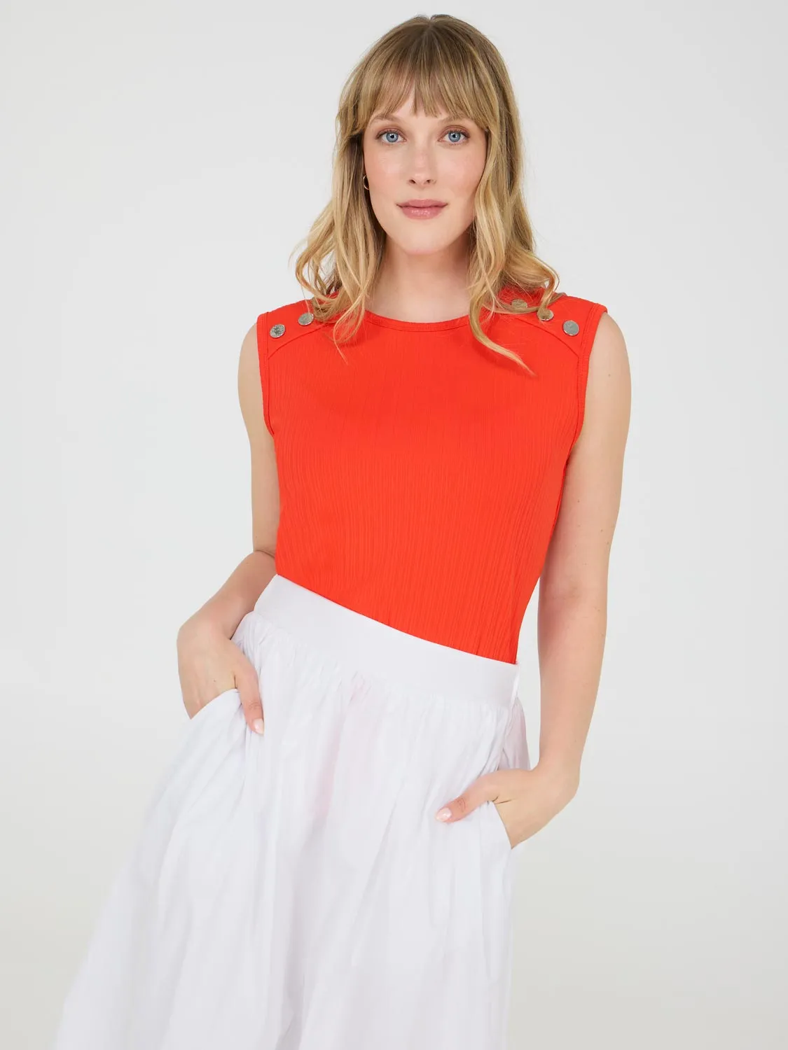 Sleeveless Top With Button Shoulder Details everyday ease