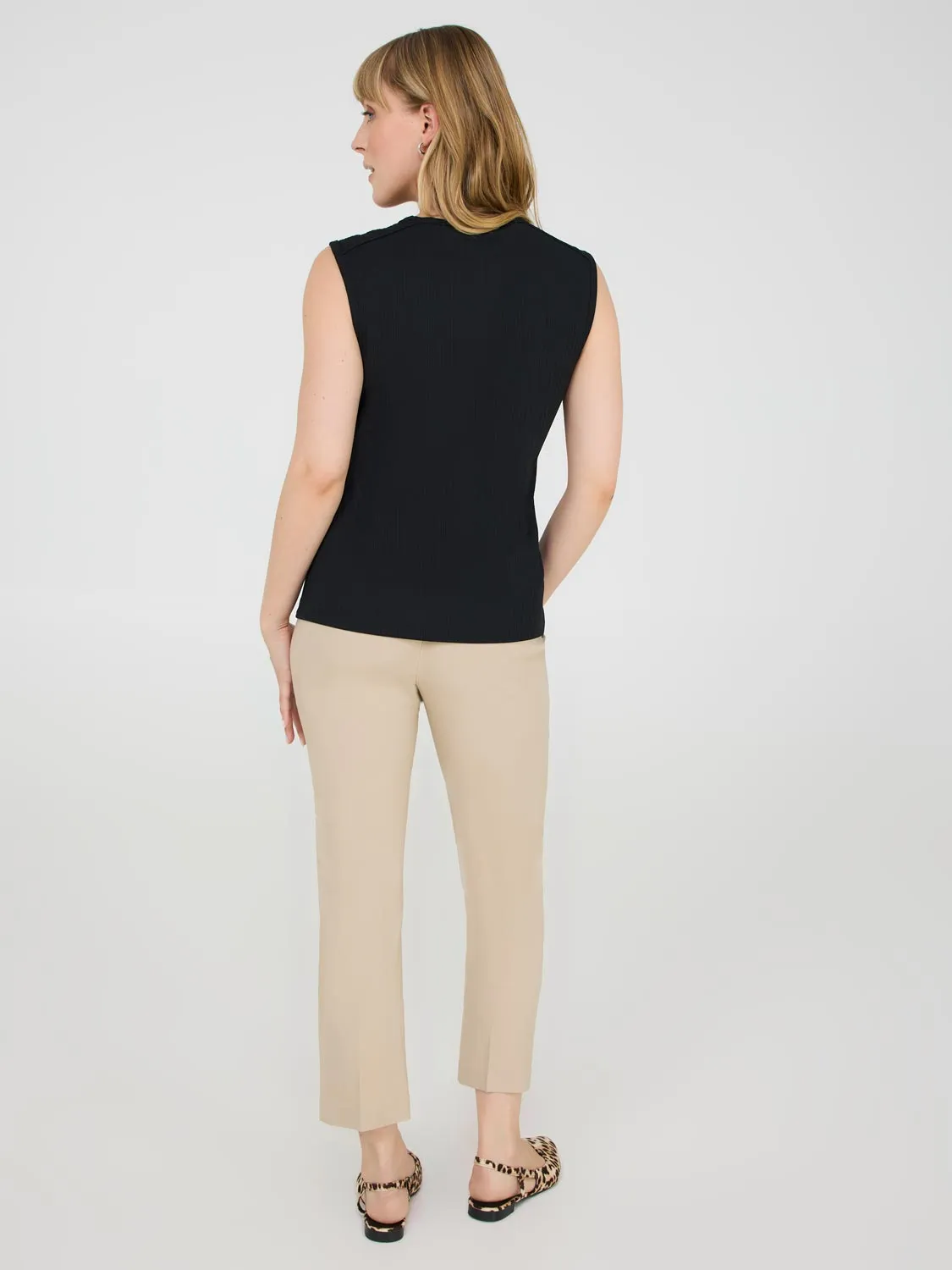 Sleeveless Top With Button Shoulder Details crisp cut