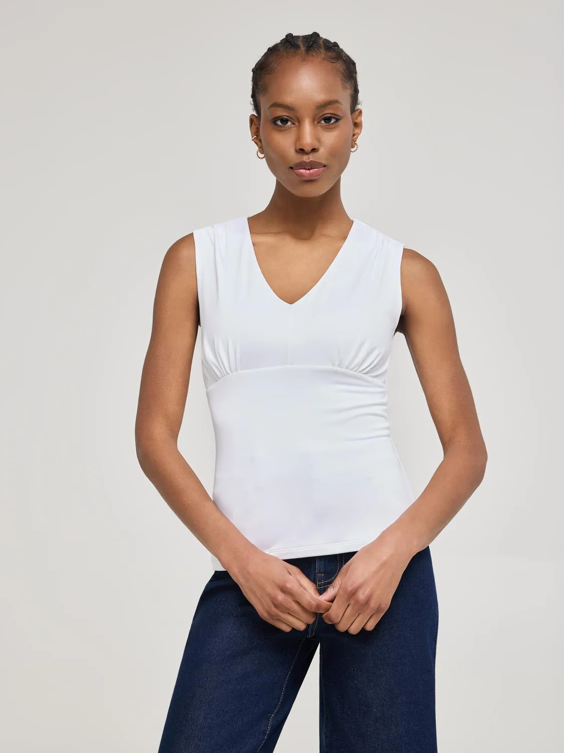 Sleeveless V-Neck Empire Waist Top light layer