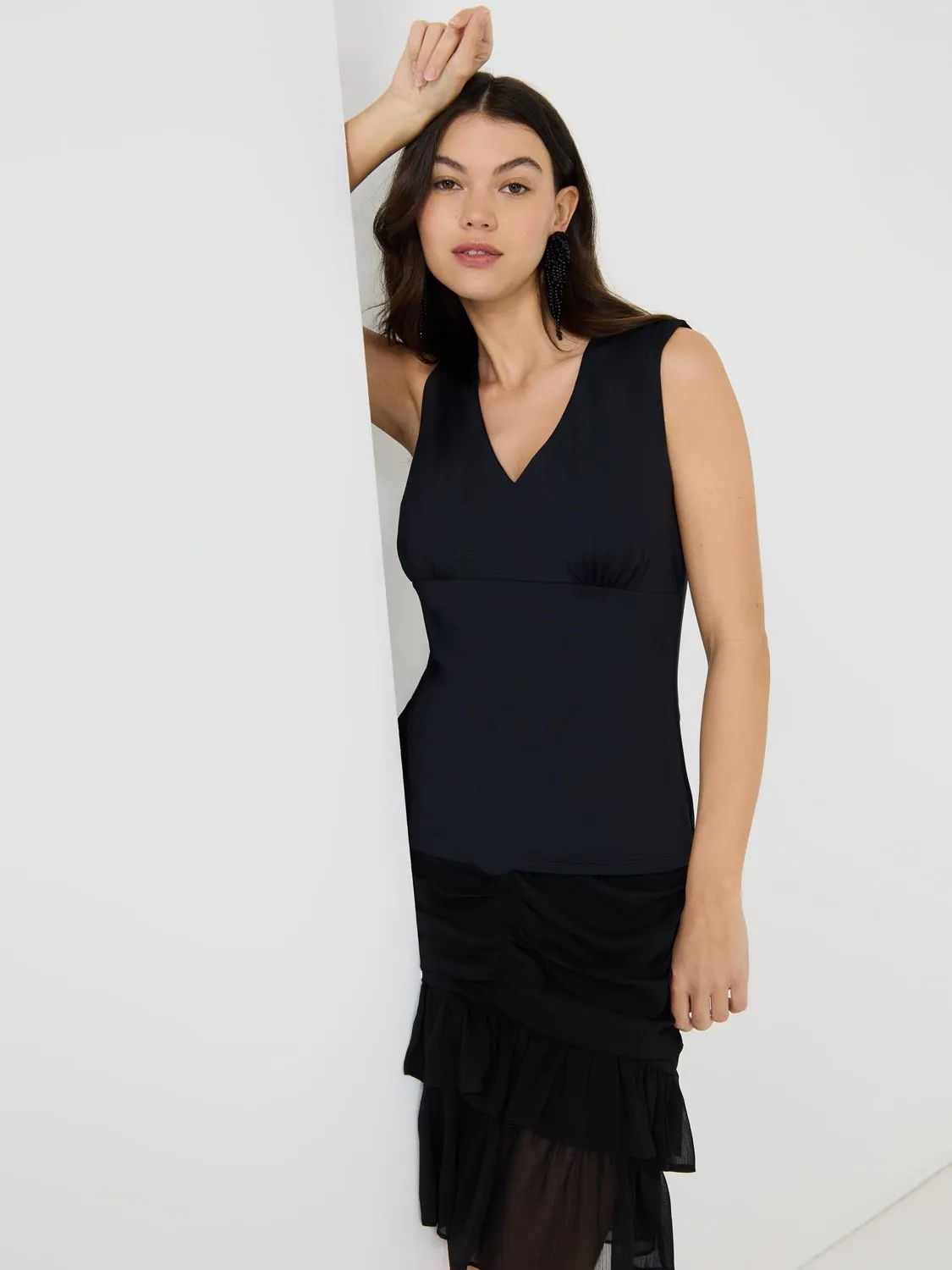 Sleeveless V-Neck Empire Waist Top neutral mood