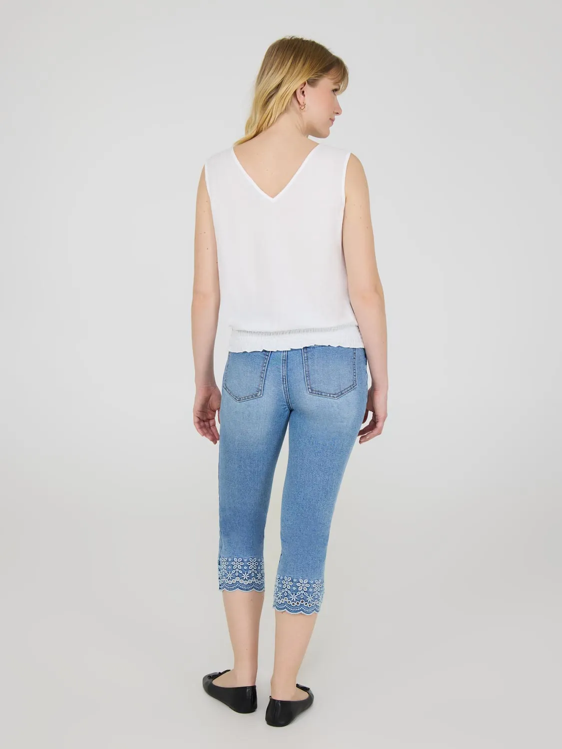 Sleeveless V-Neck Top With Floral Embroidery move easy