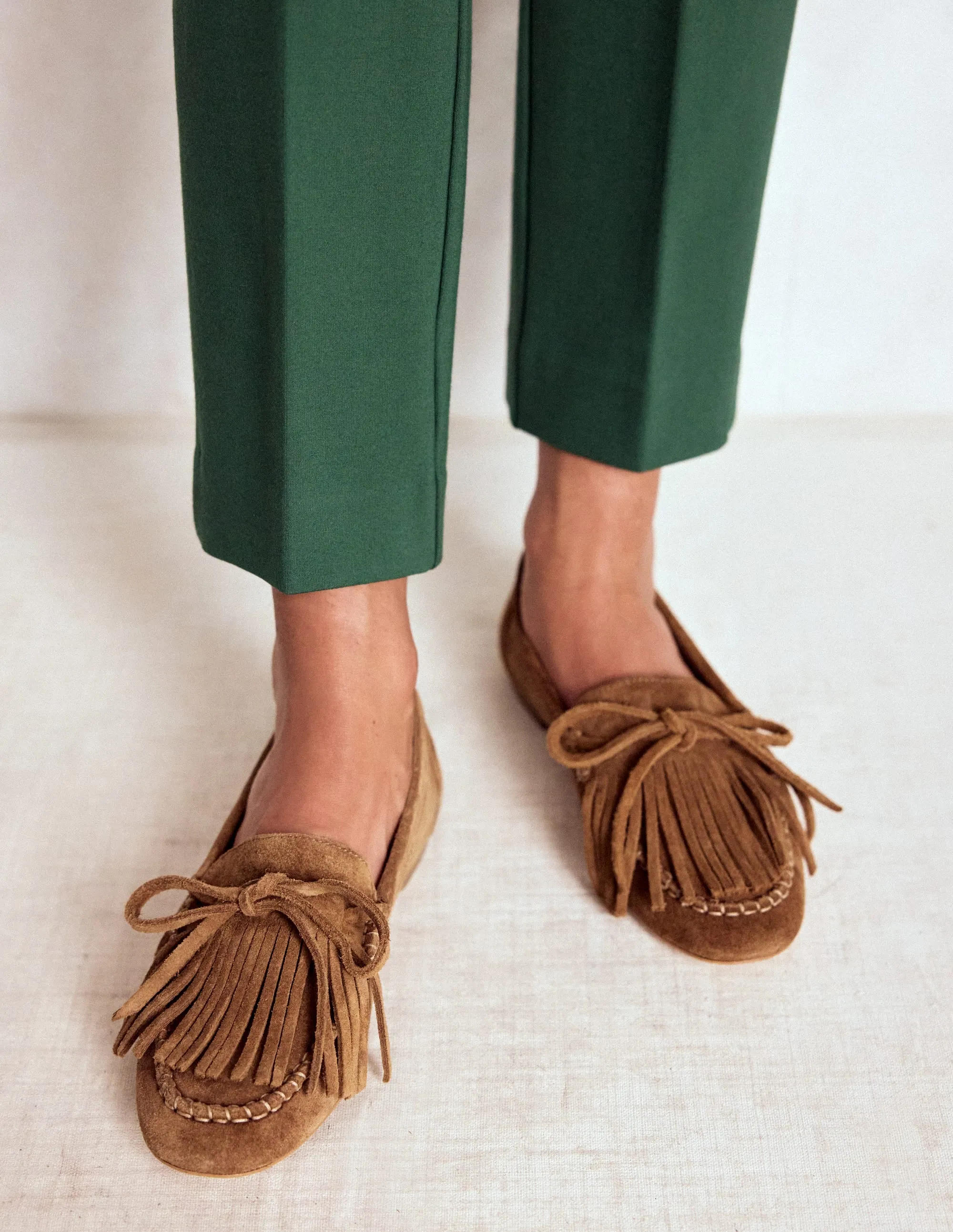 Soft Tassel Deck Shoes-Tan elastic cushion