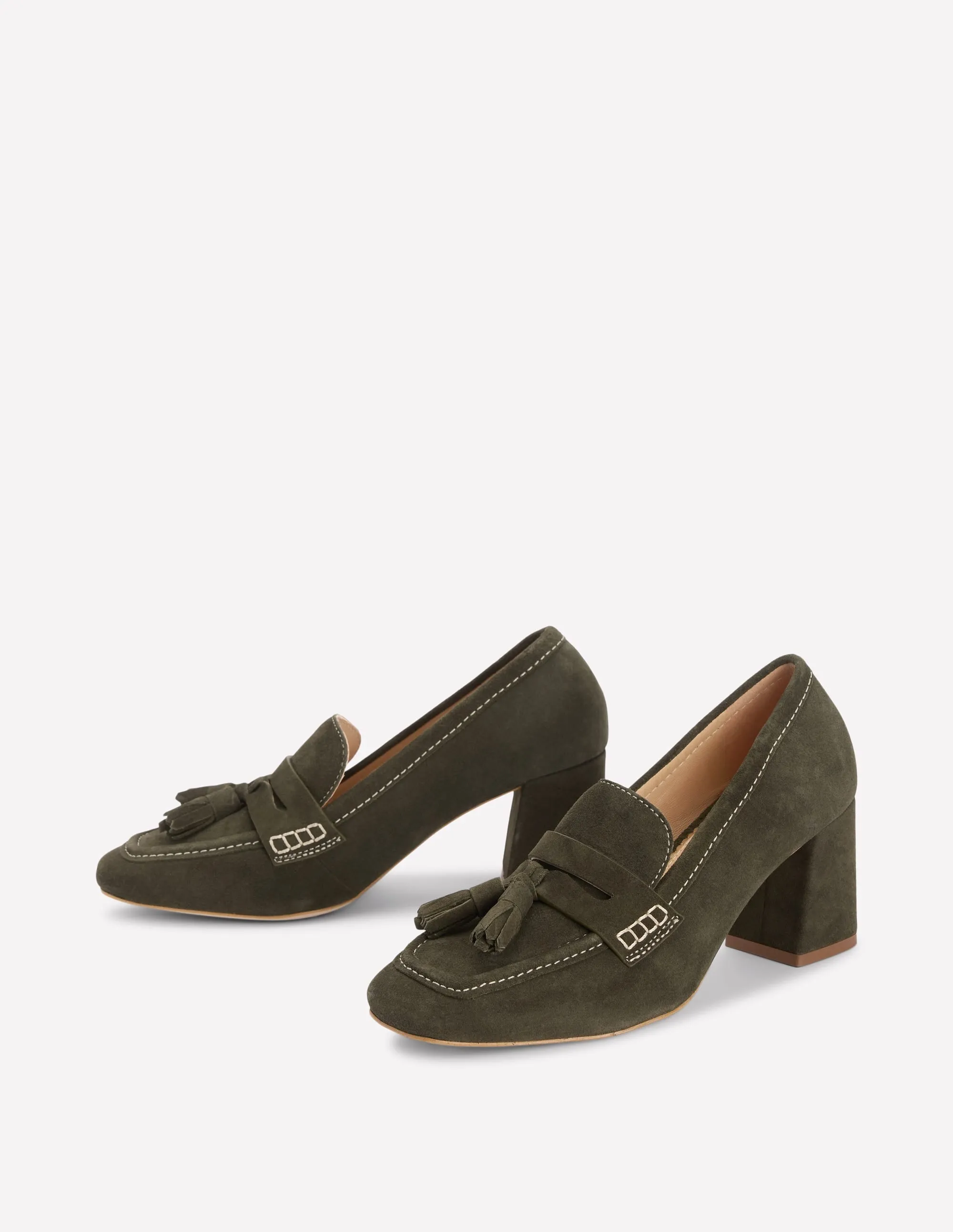 Sol Block Heeled Penny Loafers-Dark Moss minimal design