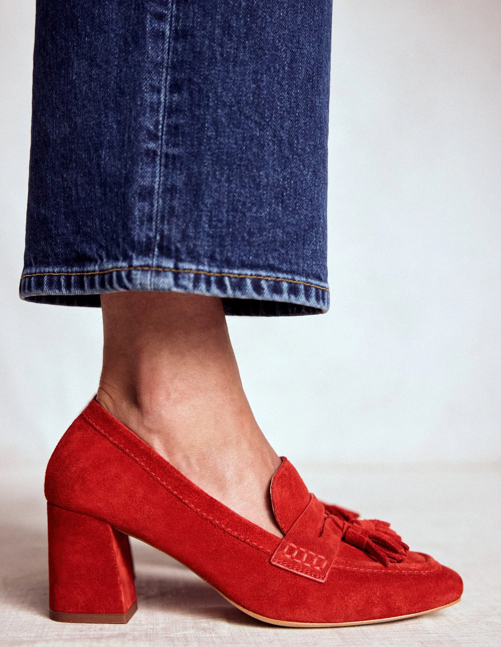 Sol Block Heeled Penny Loafers-Red charm explosion