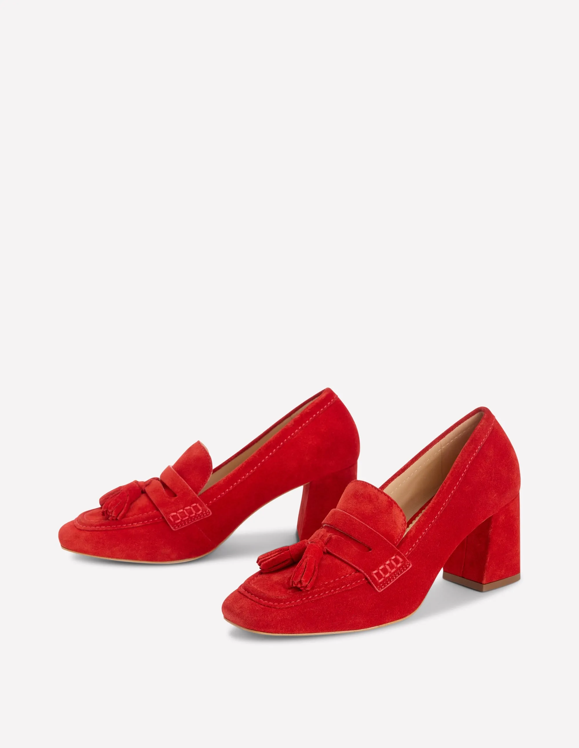 Sol Block Heeled Penny Loafers-Red Simple neat