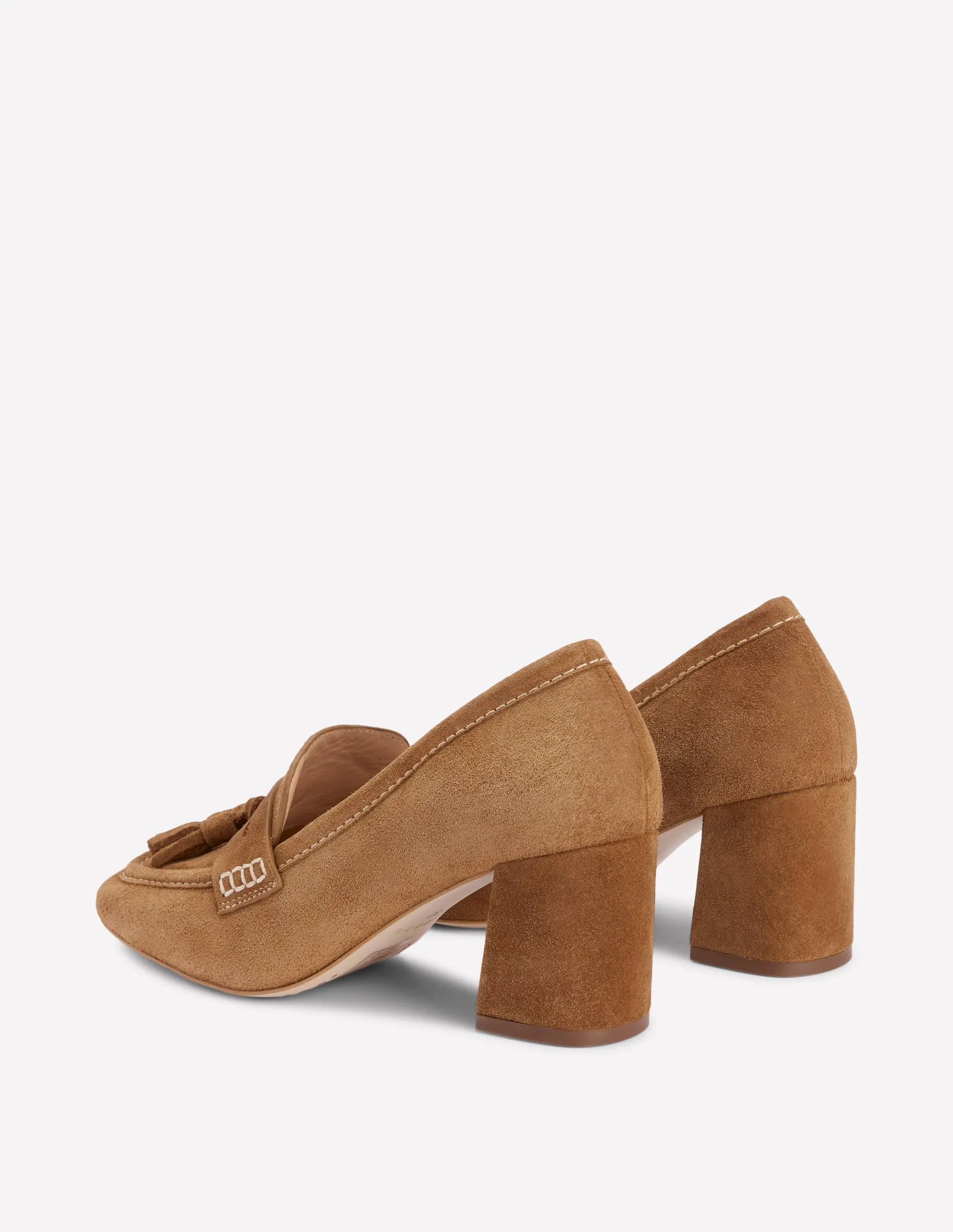 Sol Block Heeled Penny Loafers-Tan Soft insole