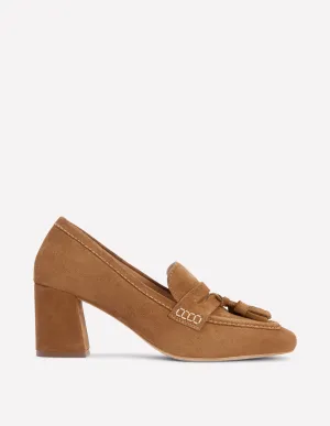 Sol Block Heeled Penny Loafers-Tan unique design