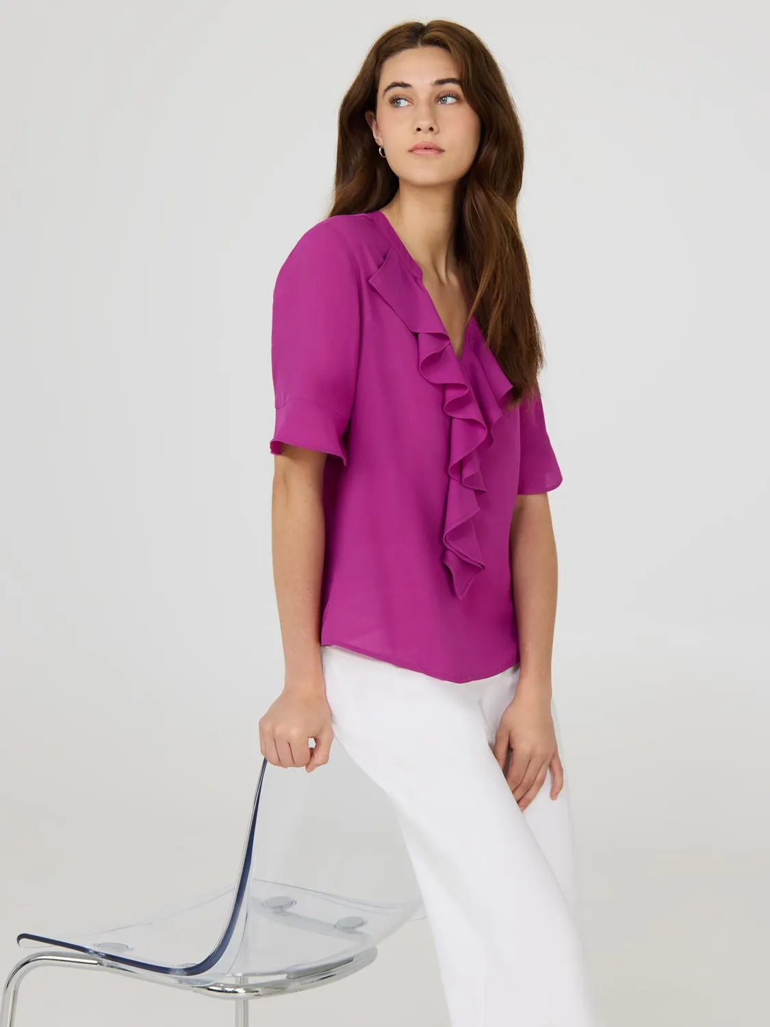 Split Neck Chiffon Blouse Essential Edit