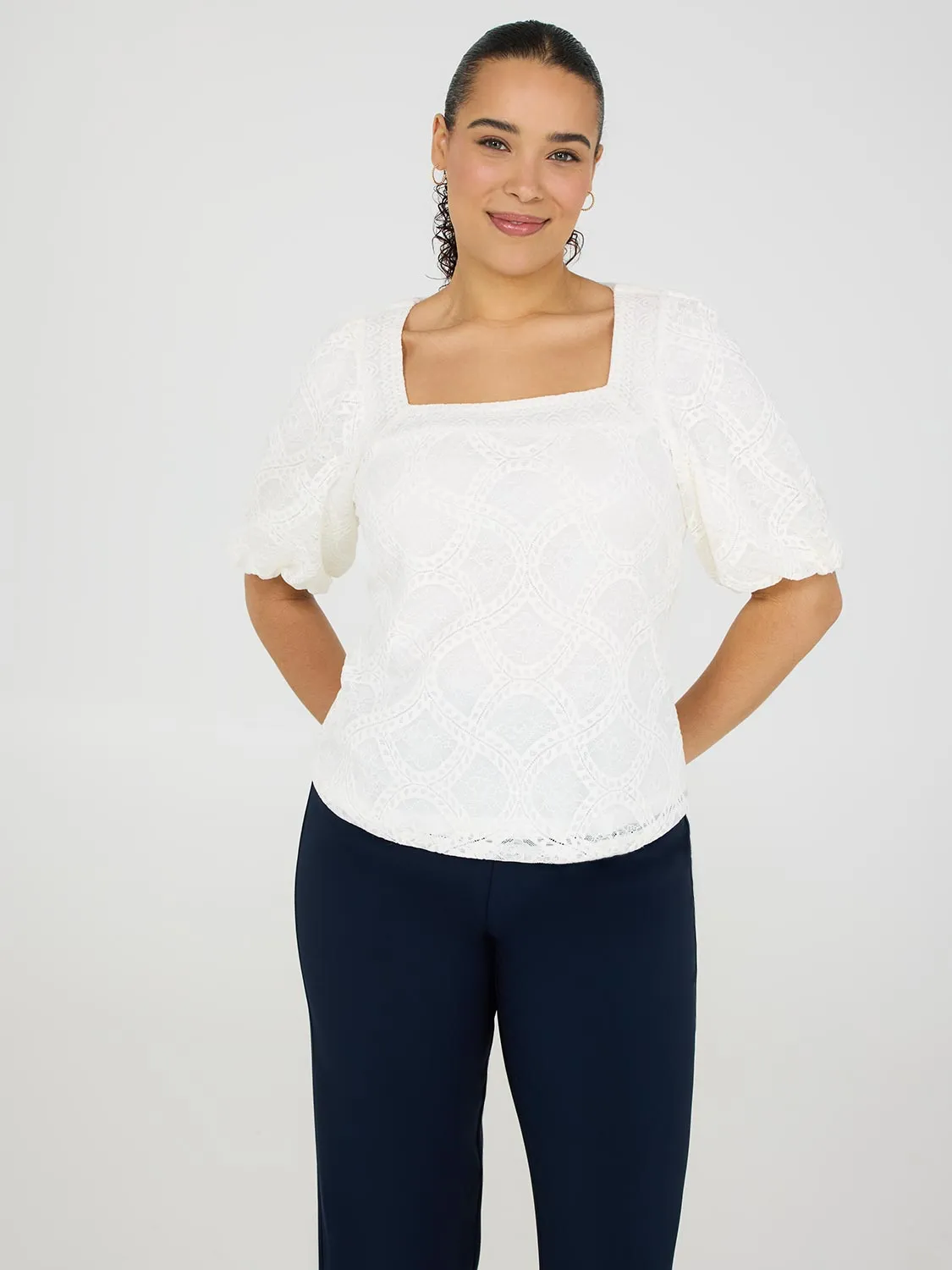 Square Neck Lace Top In Motion