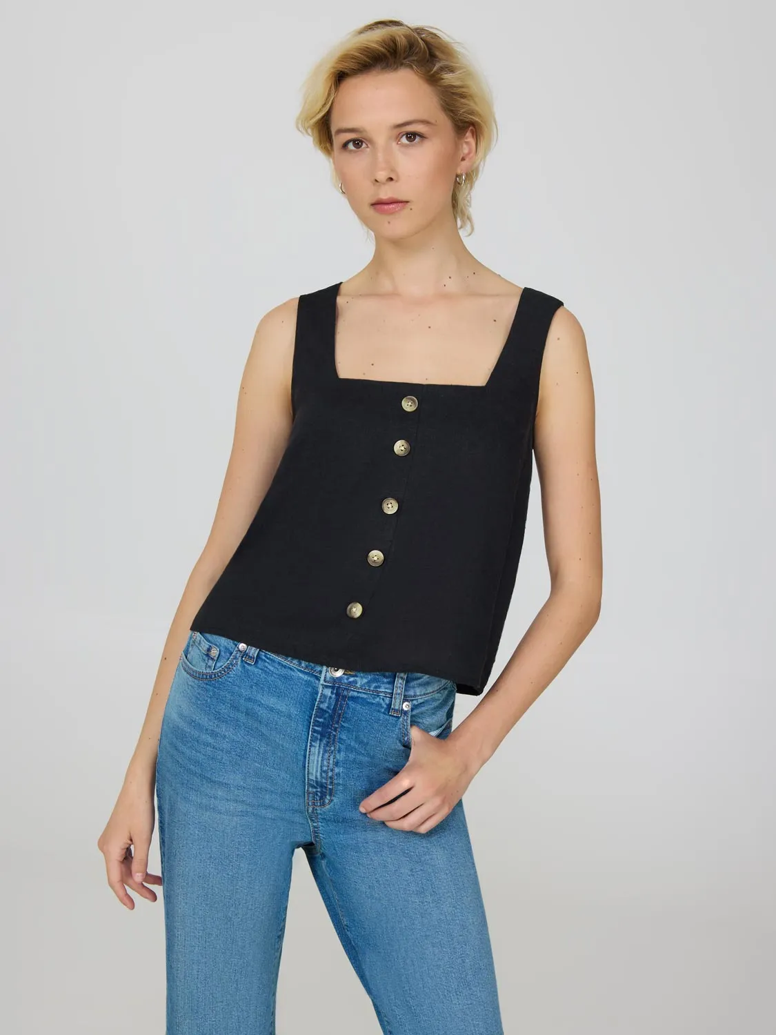 Square Neck Linen Tank Top day layer