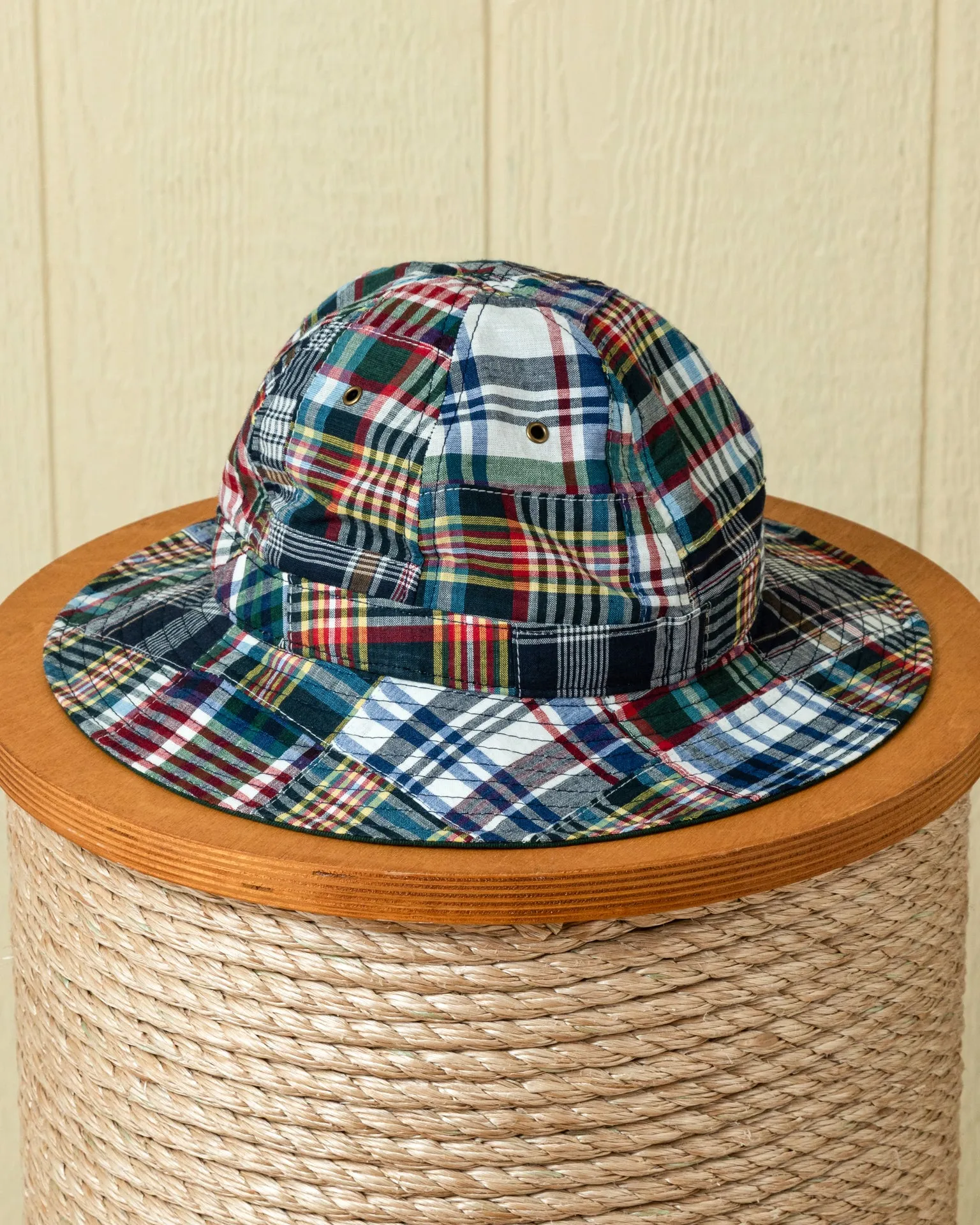 Standard Sailing Hat in Navy Patchwork Madras city edge