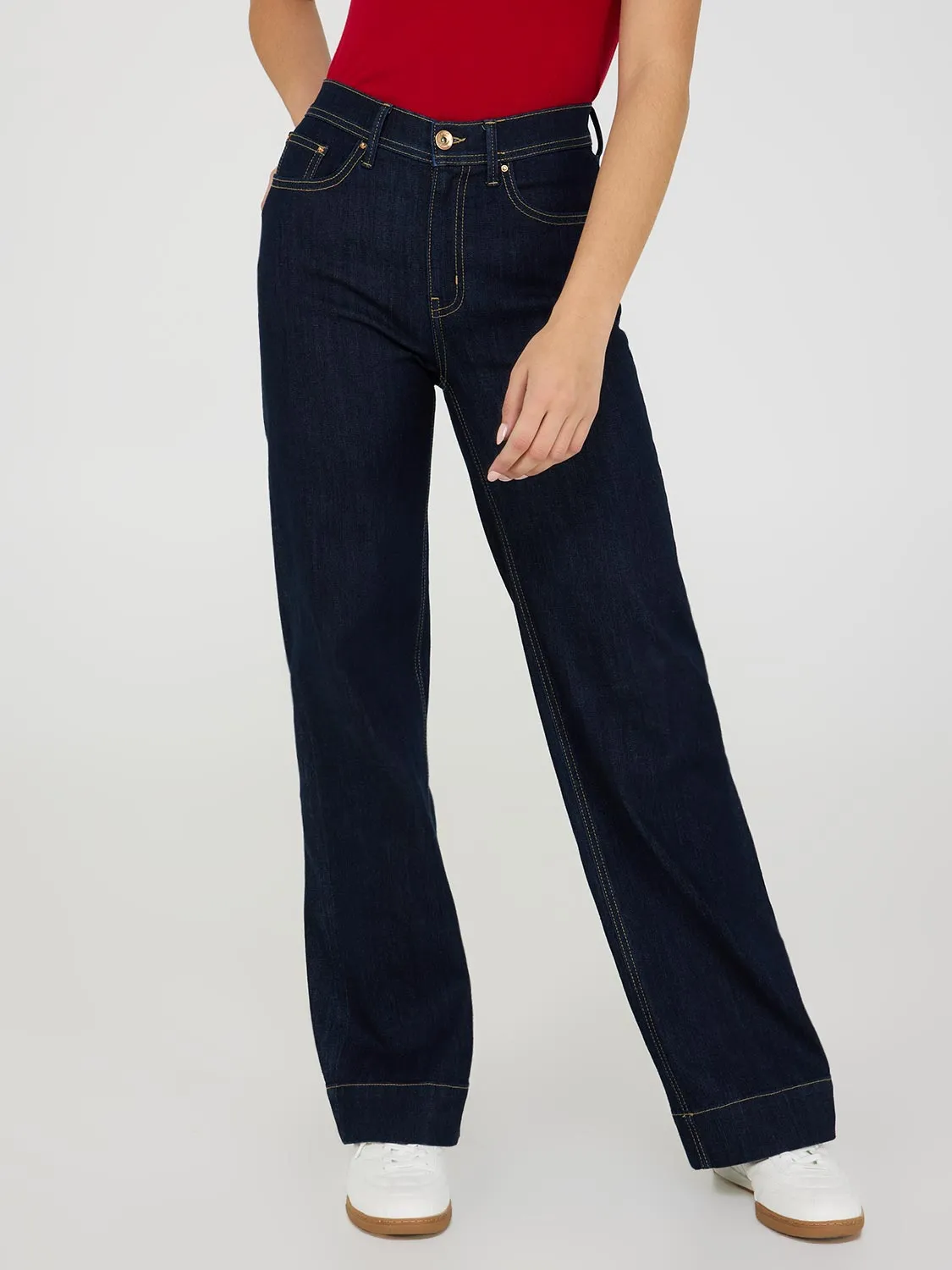 Straight Leg Jeans With Wide Cuff elastic band