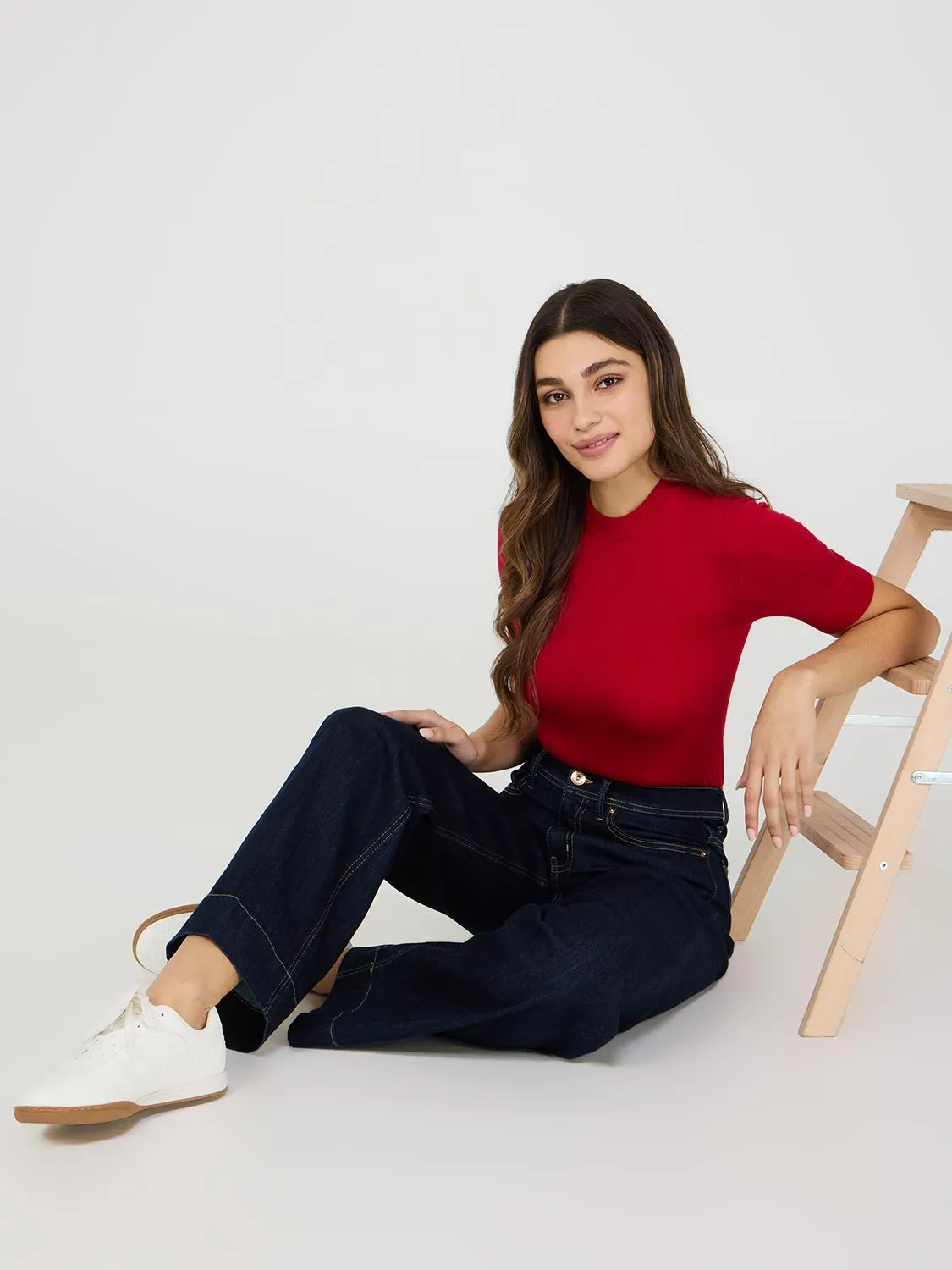 Straight Leg Jeans With Wide Cuff slim fit