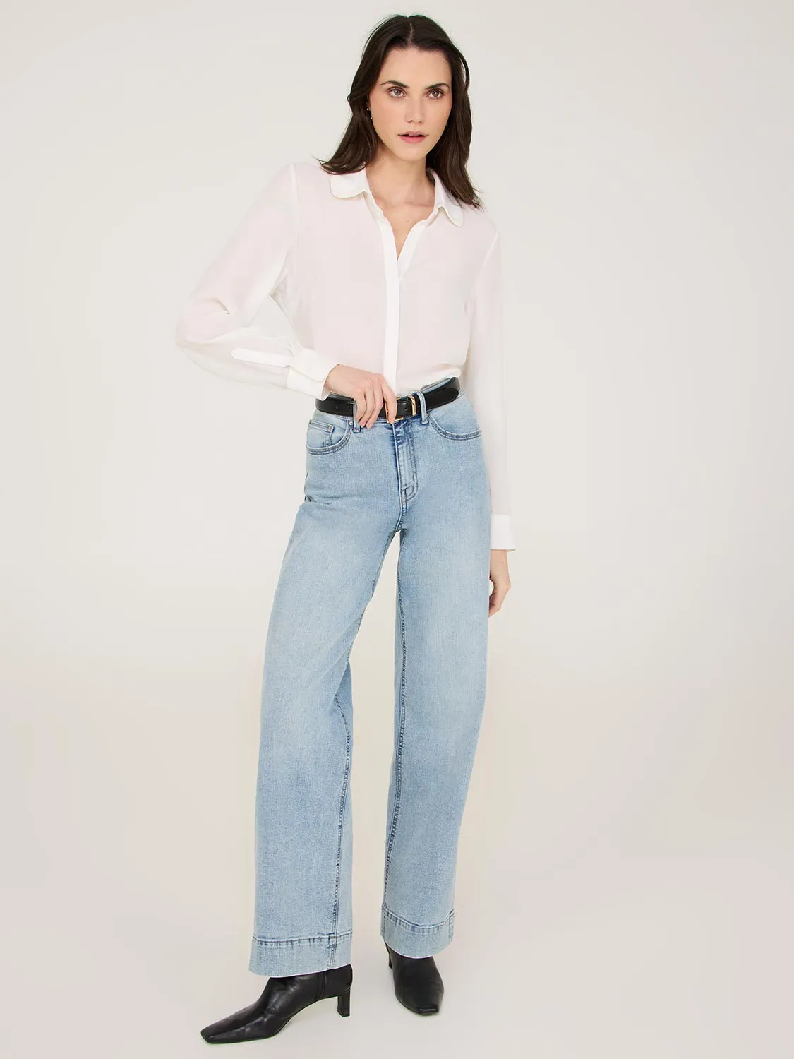 Straight Leg Jeans With Wide Cuff elastic material