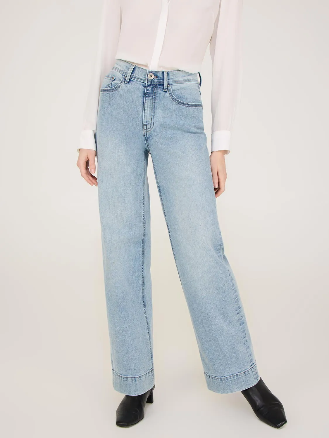 Straight Leg Jeans With Wide Cuff matte texture
