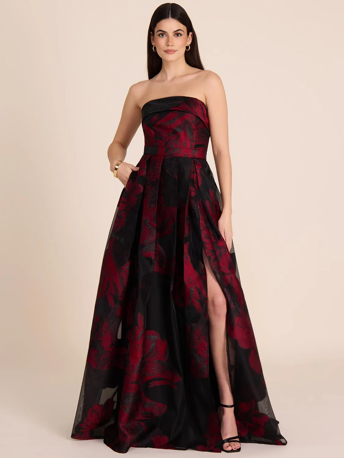 Strapless Floral Jacquard Gown plus size