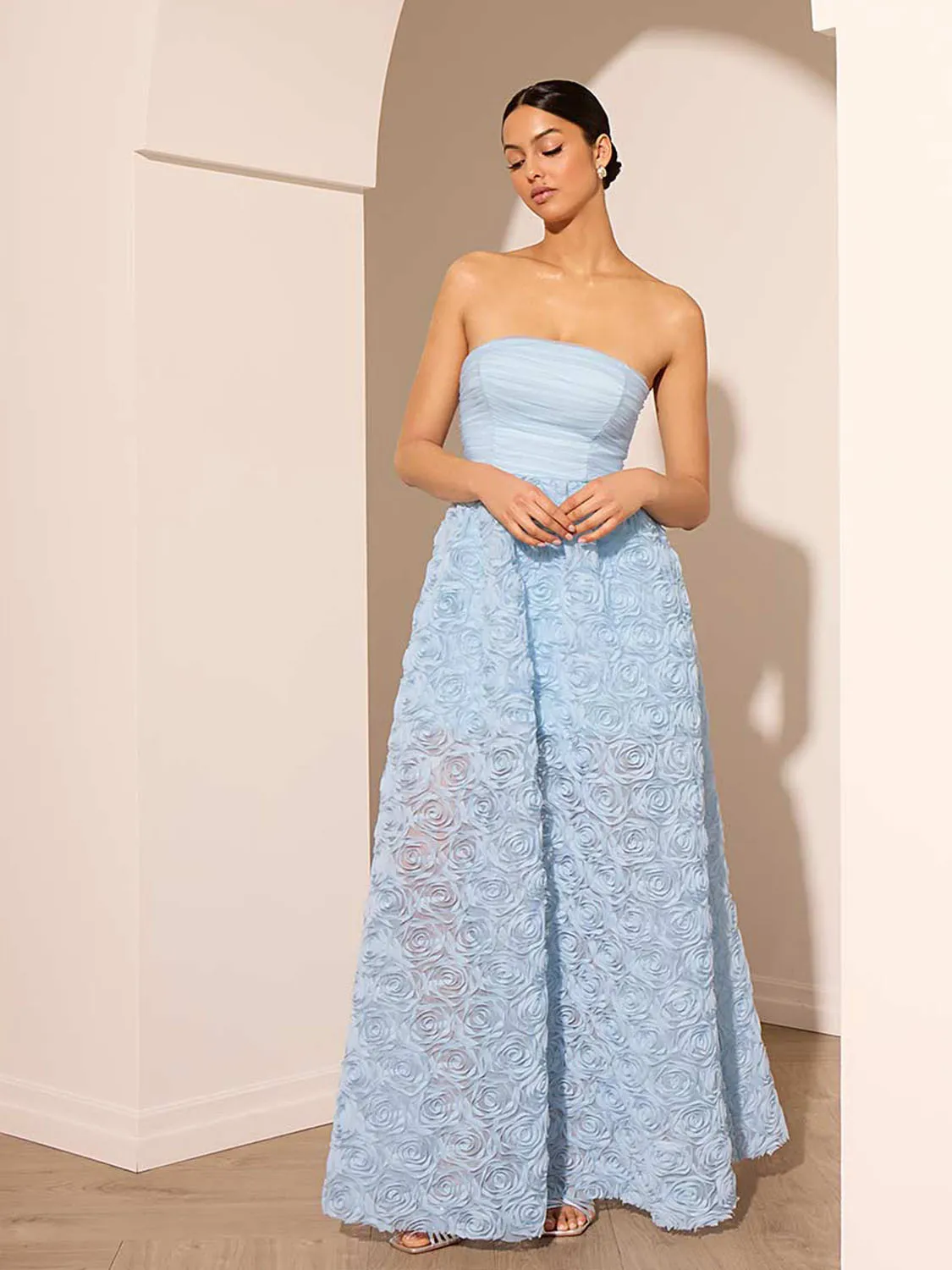 Strapless Gown With Rosette Skirt dinner glow