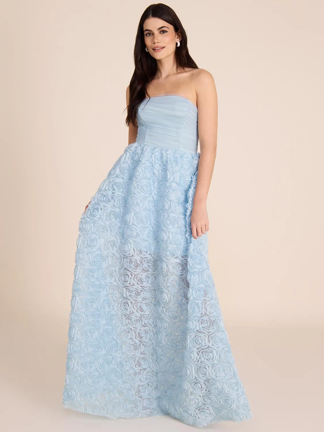 Strapless Gown With Rosette Skirt handmade