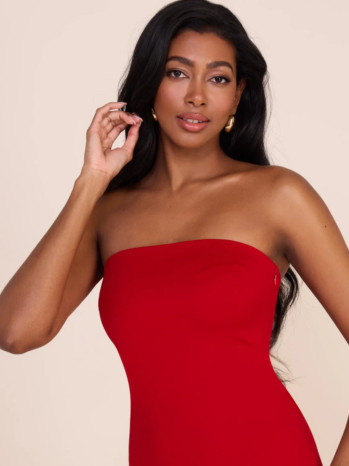 Strapless Midi Dress With Chiffon Skirt spring fall