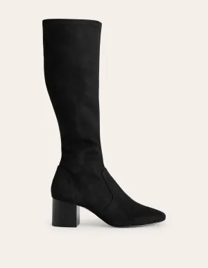 Stretch Knee Heel Boots-Black sport casual