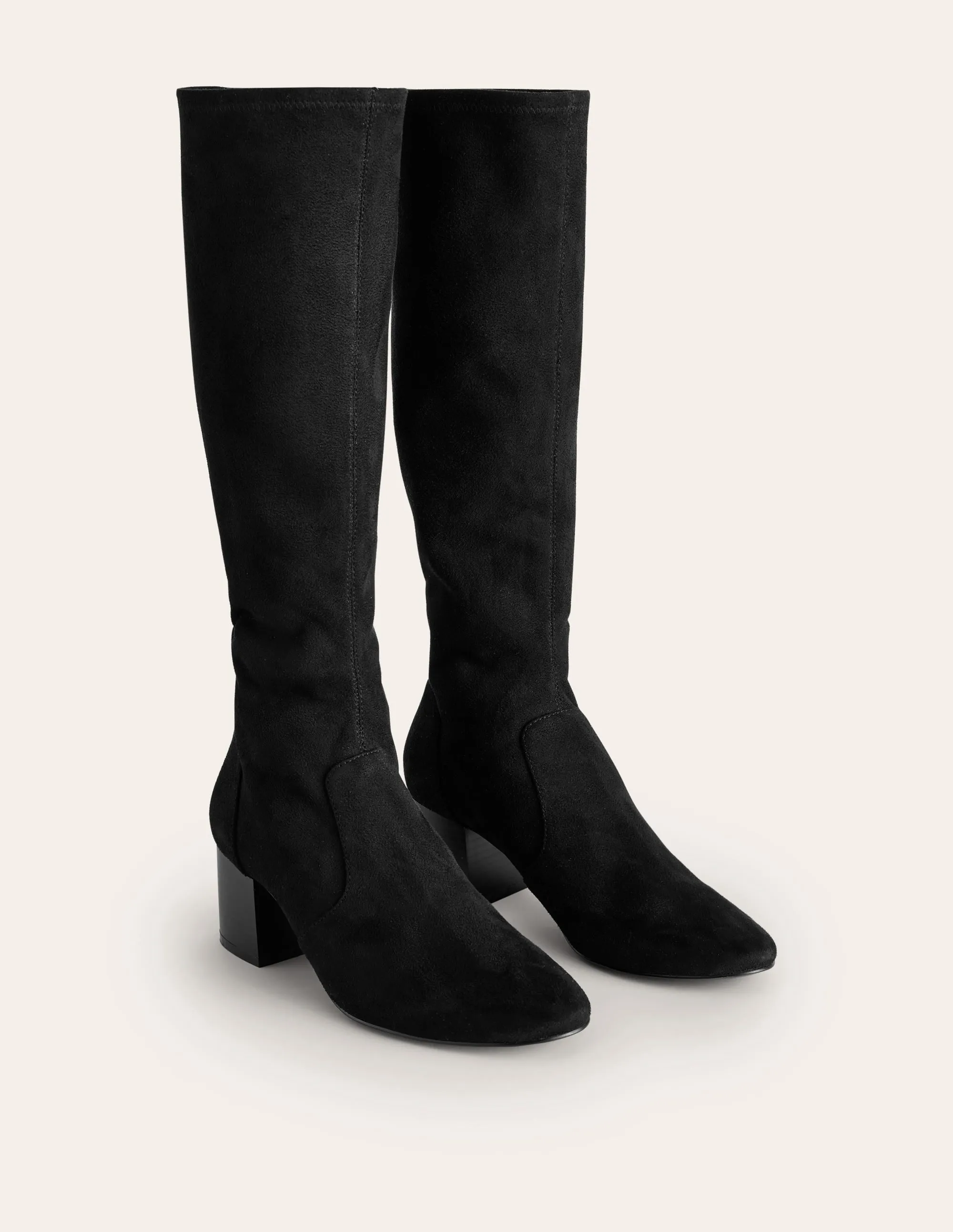 Stretch Knee Heel Boots-Black wide fit