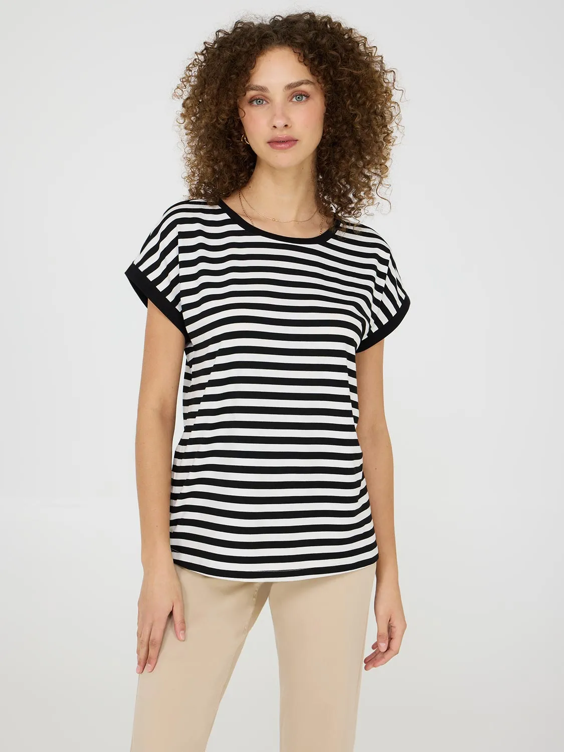 Striped Cuffed Dolman Sleeve Top Relax Moment